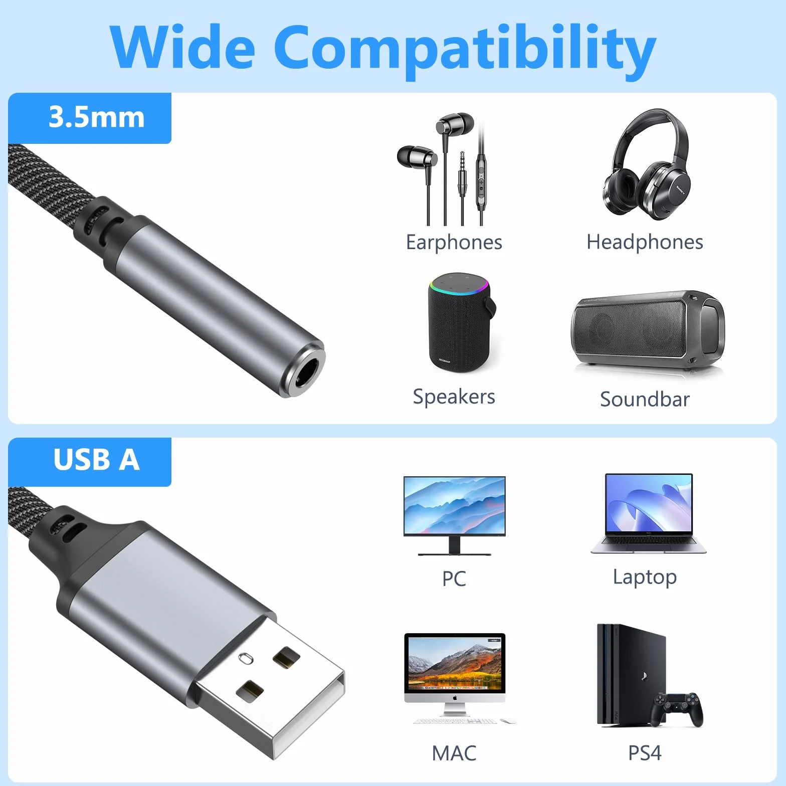 Oumida Adaptateur USB vers Jack 3.5mm Carte Son Externe USB A vers AUX Stéréo 3,5mm Compatible Casque PC Linux Violet