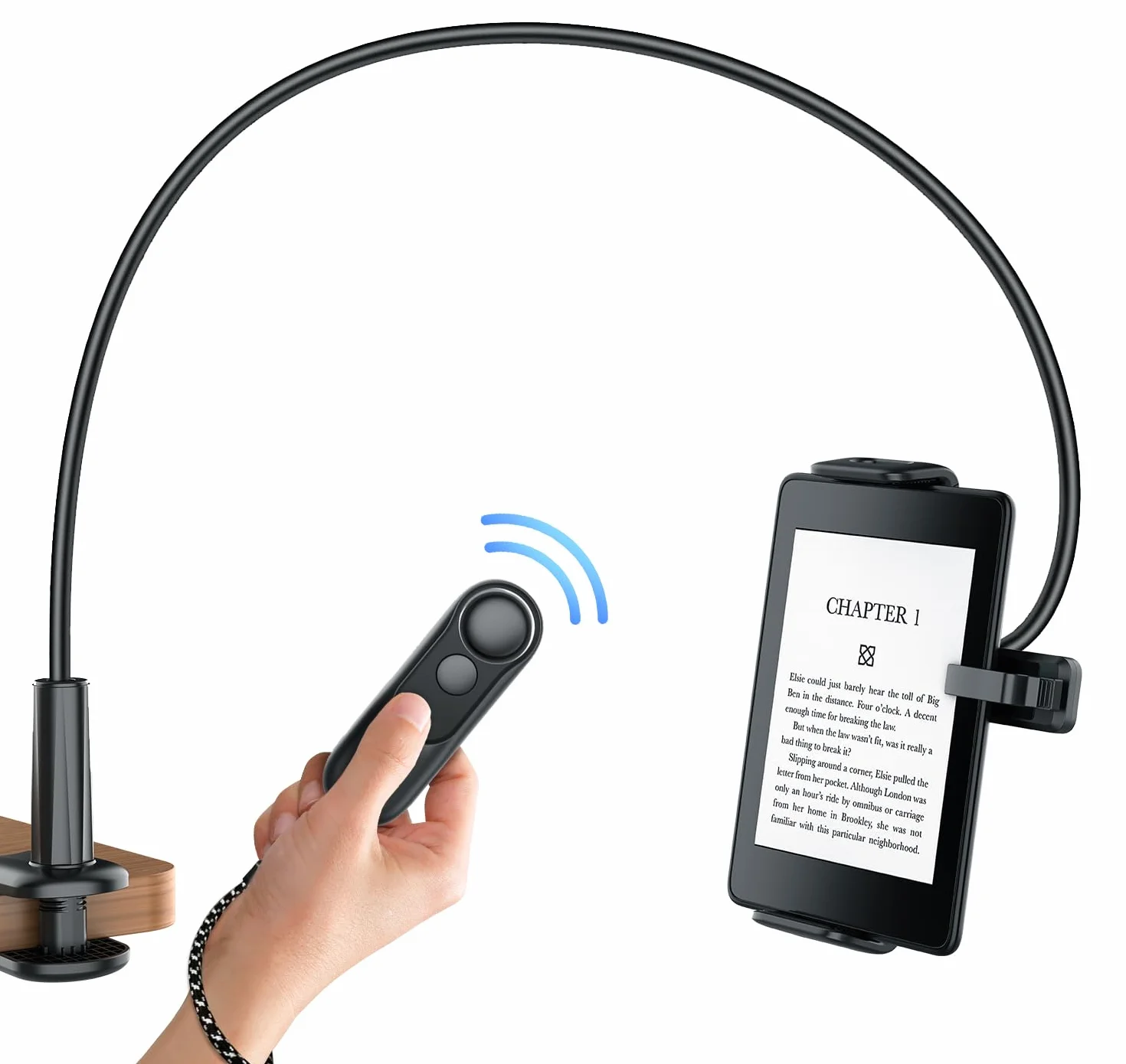 Support Kindles pour Lire au Lit, Comprend un RF Télécommande Tourneur de Page(HKRC004,Noir), Support pour Tablettes et Tourneur de Pages, Accessoires pour la Kindles, Cadeau pour les Lecteurs