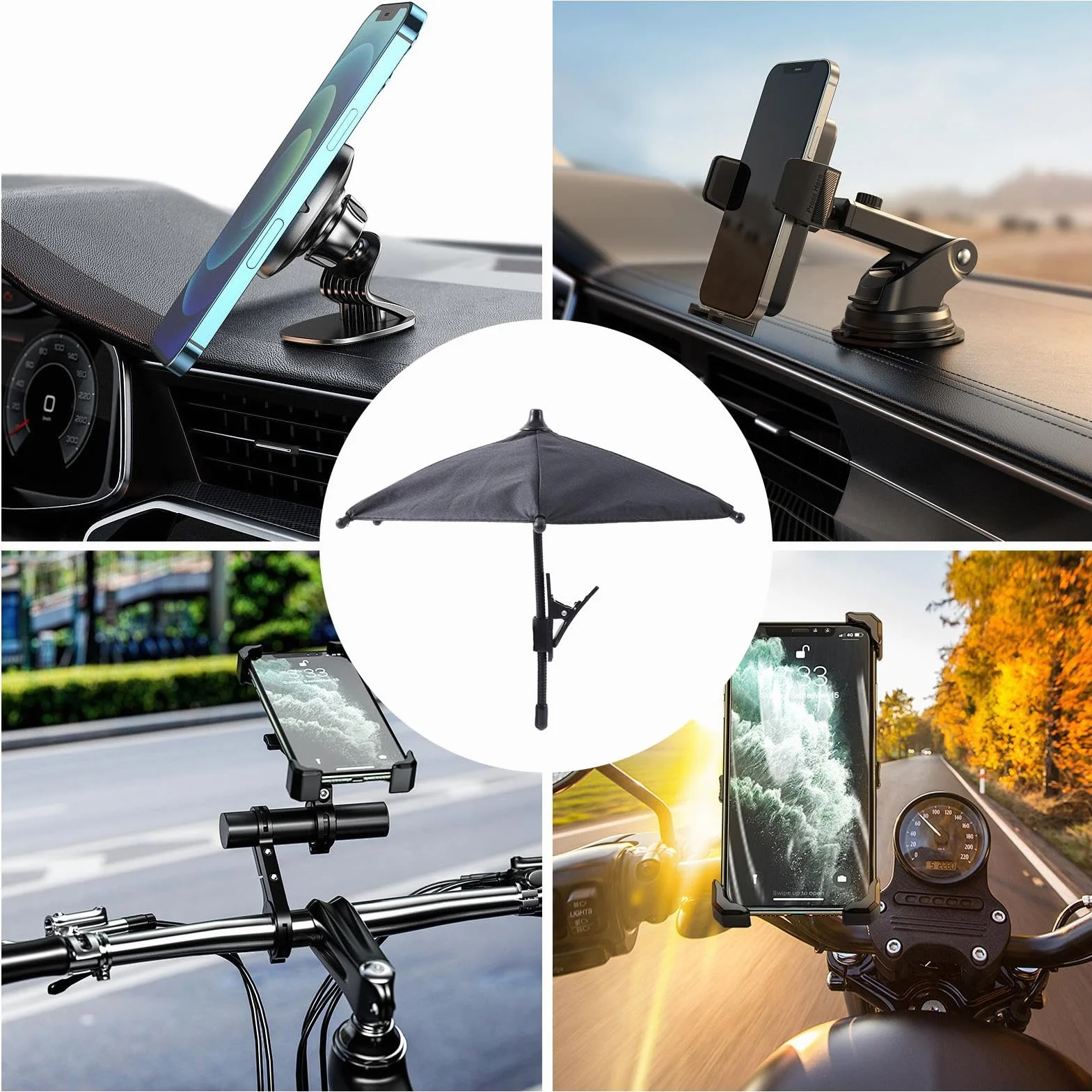 Parapluie de téléphone – Parapluie de téléphone de Plage, Pare-Soleil de téléphone bloquant l'éblouissement | Support de Parapluie de téléphone Pare-Soleil Noir, pour Voyage, extérieur