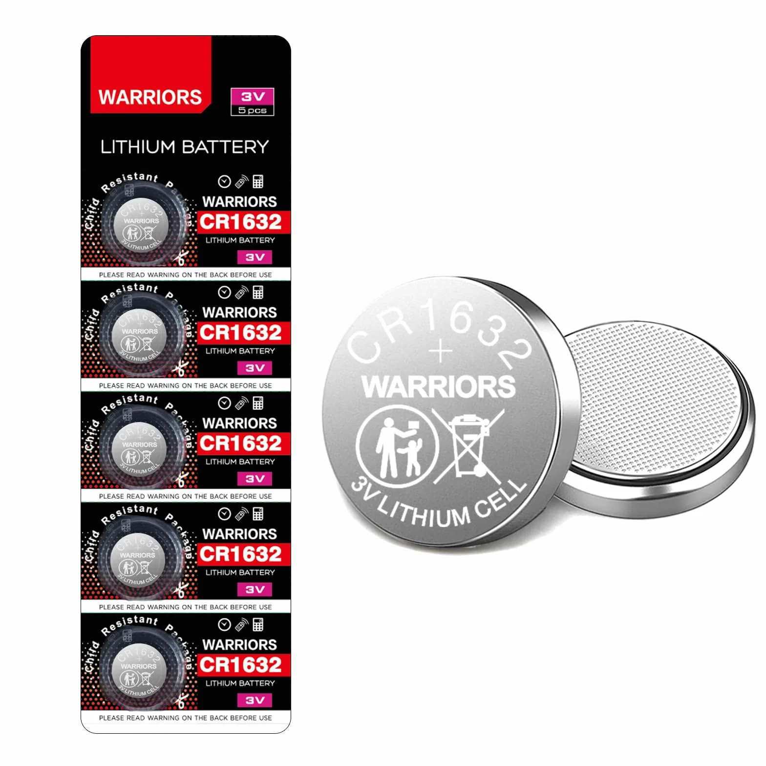 Warriors 5X Pile Piles 1632 CR1632 Bouton 3V,Emballage à l'épreuve des Enfants, Montres, télécommandes, Cartes mères d'ordinateurs, calculatrices