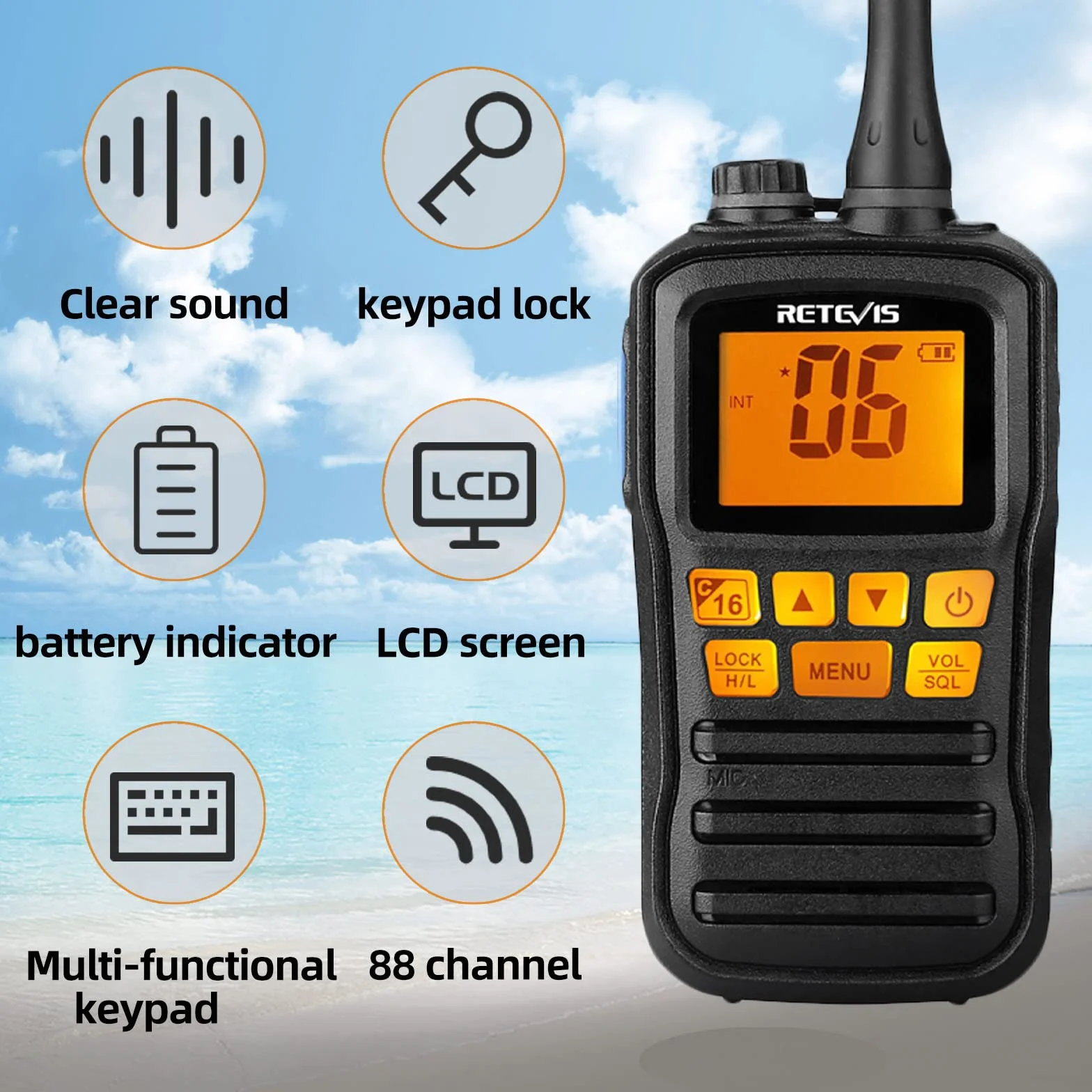 Retevis RM01 Marine Radio VHF Portable Étanche IP67 88 Canaux Talkie Walkie Marine Noir