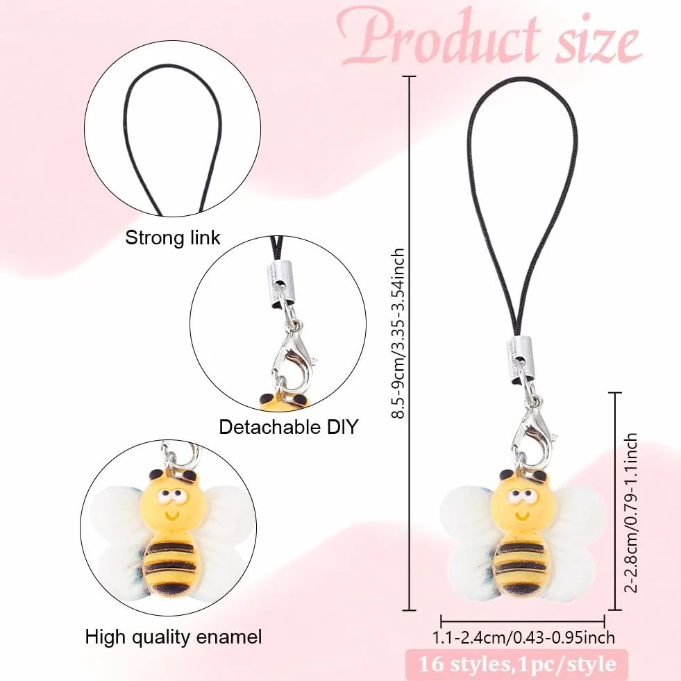 Mignon Résine Téléphone Breloques Sangle 8.5-9cm Ours Lapin Koala Champignon Abeille Fleur Pendentifs Porte Clés Décoration