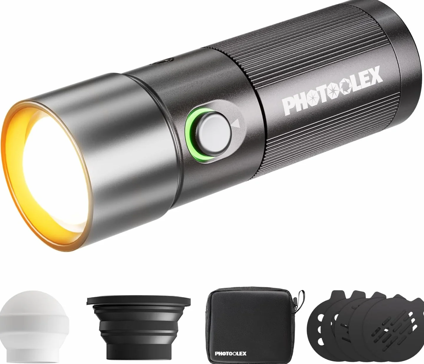 PHOTOOLEX Lampe Torche LED Portable 4 Couleurs pour Photographie, 8400mAh Lumière Ambiante à Motifs en Alliage d'Aluminium, Torche-Photo-Lampe Lumière-Photographe avec 20 GOBO Filtres