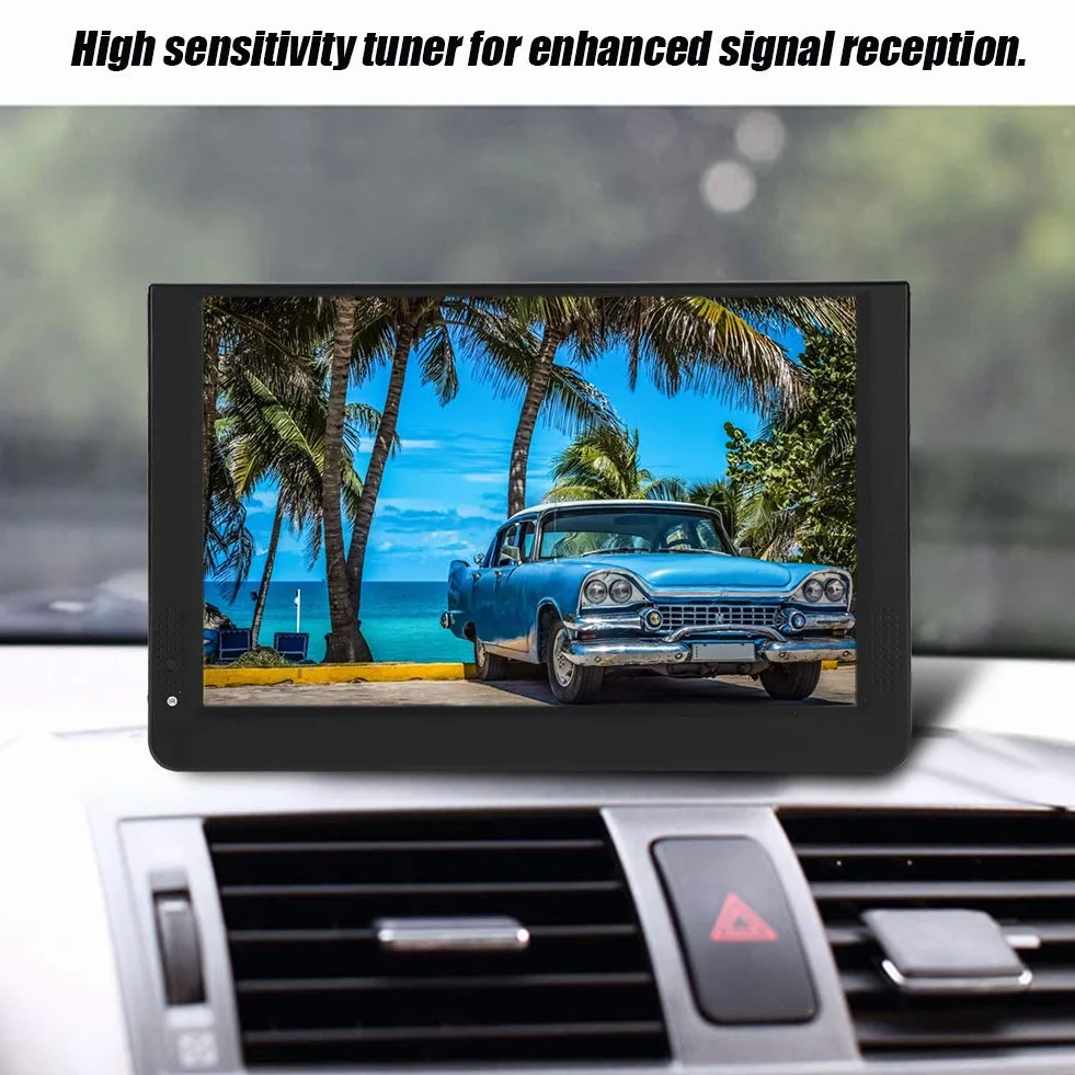 TV Portable 12 Pouces, Télévision Numérique T/T2 1080P 16: 9 avec 2 Haut-Parleurs pour Chambre à Coucher,Cuisine,Caravane,Voiture-Support Antenne/VGA/AV/Casque/HDMI/USB,Carte SD/MMC
