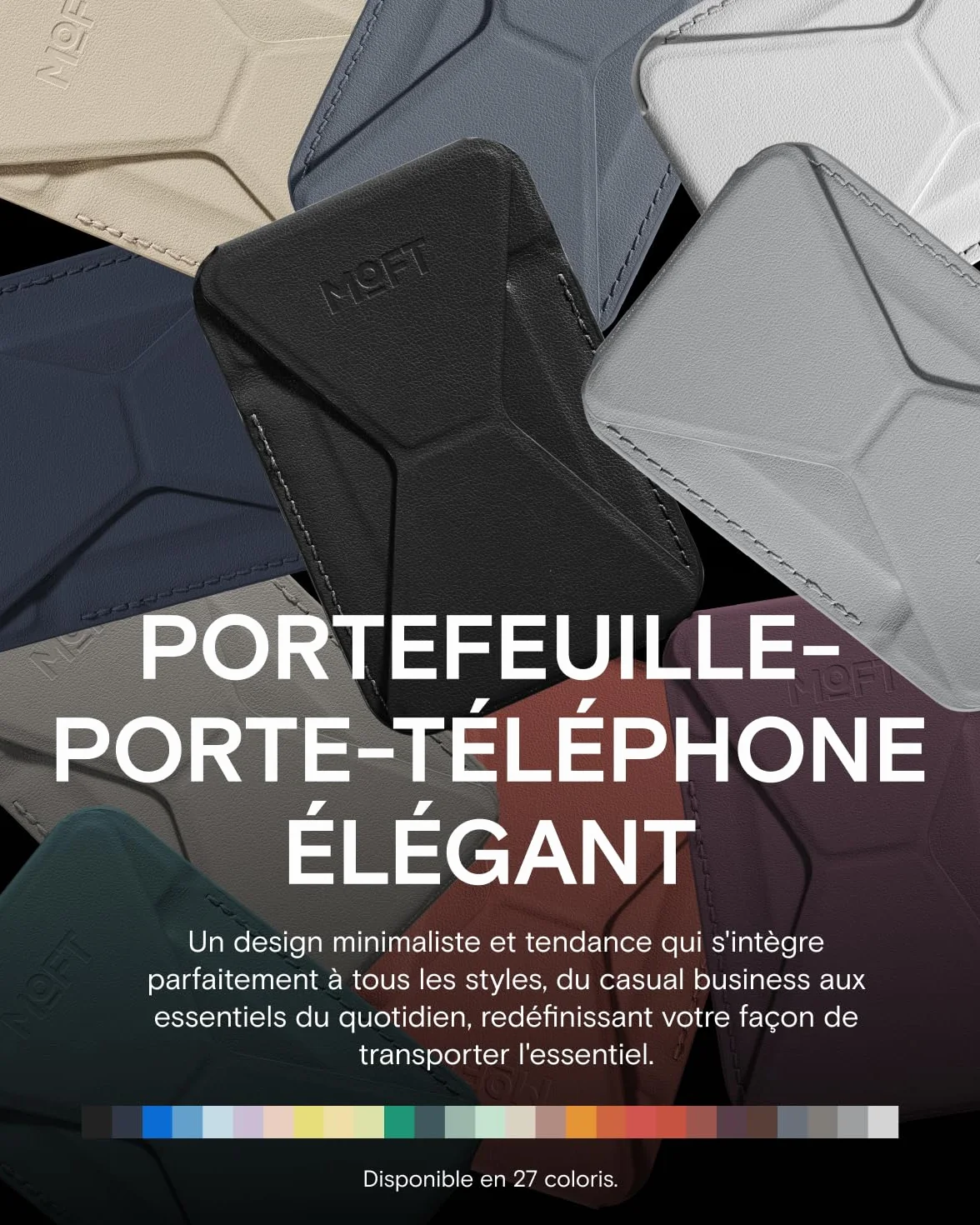 MOFT Porte-Carte Magsafe Cuir Végan iPhone 17/16/15/14/13/12 Support Téléphone 3 Modes Noir