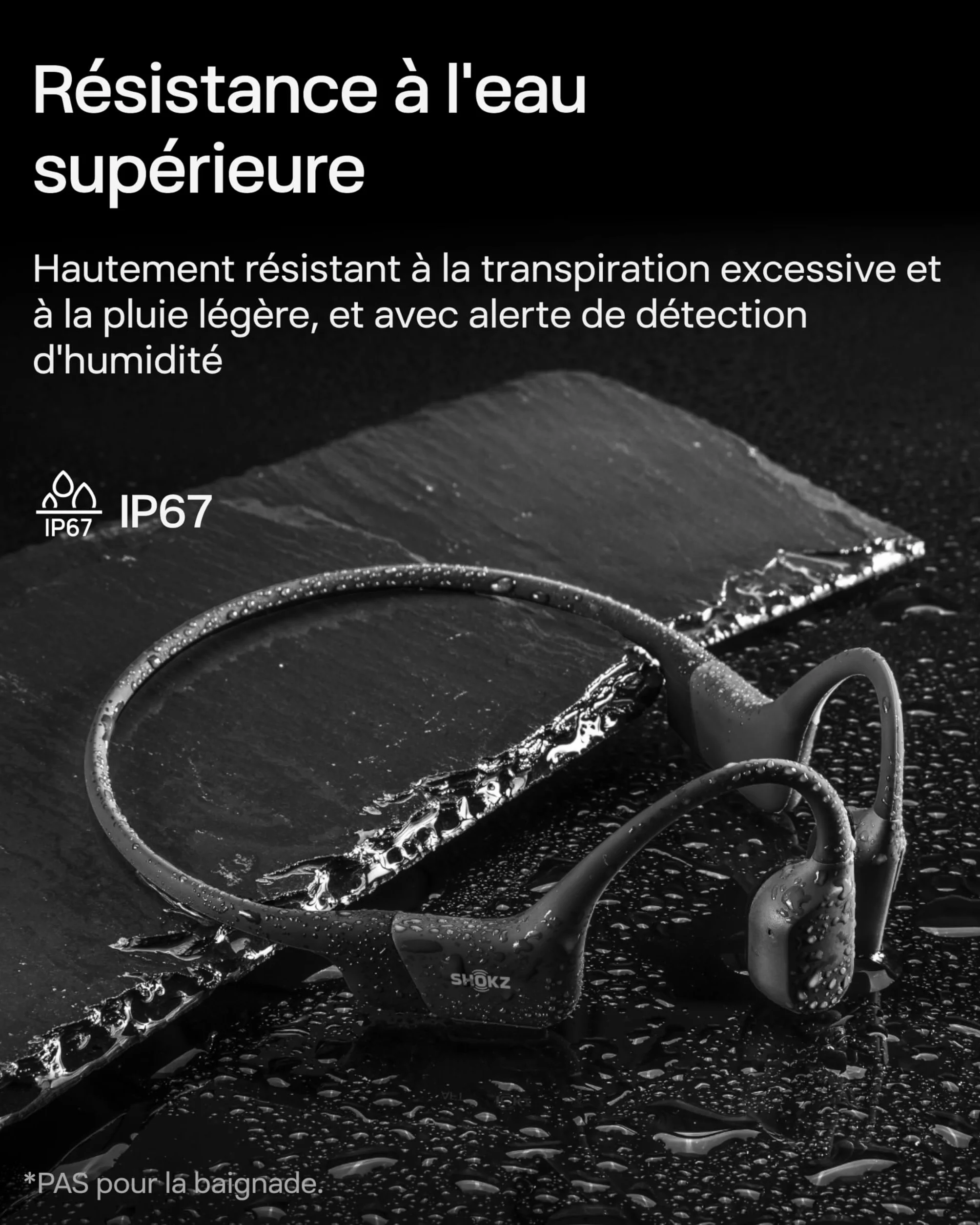SHOKZ OpenRun Casque à Conduction osseuse, écouteurs Bluetooth Oreilles Libres pour Le Sport avec Micro, Casque sans Fil étanche IP67, 8 Heures d'autonomie, USB-C, Bandeau de Sport, Noir