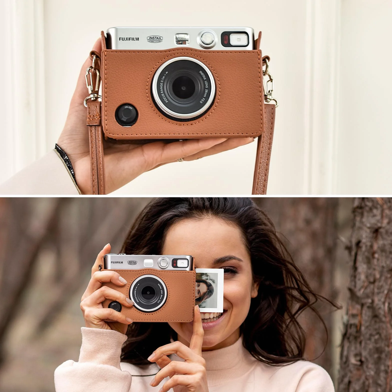 MUZIRI KINOKOO Housse pour instax Mini Evo caméra, Étui de Protection en Cuir PU Compatible avec pour Fuji instax Mini Evo instantané - Mini Evo Case avec Bandoulière