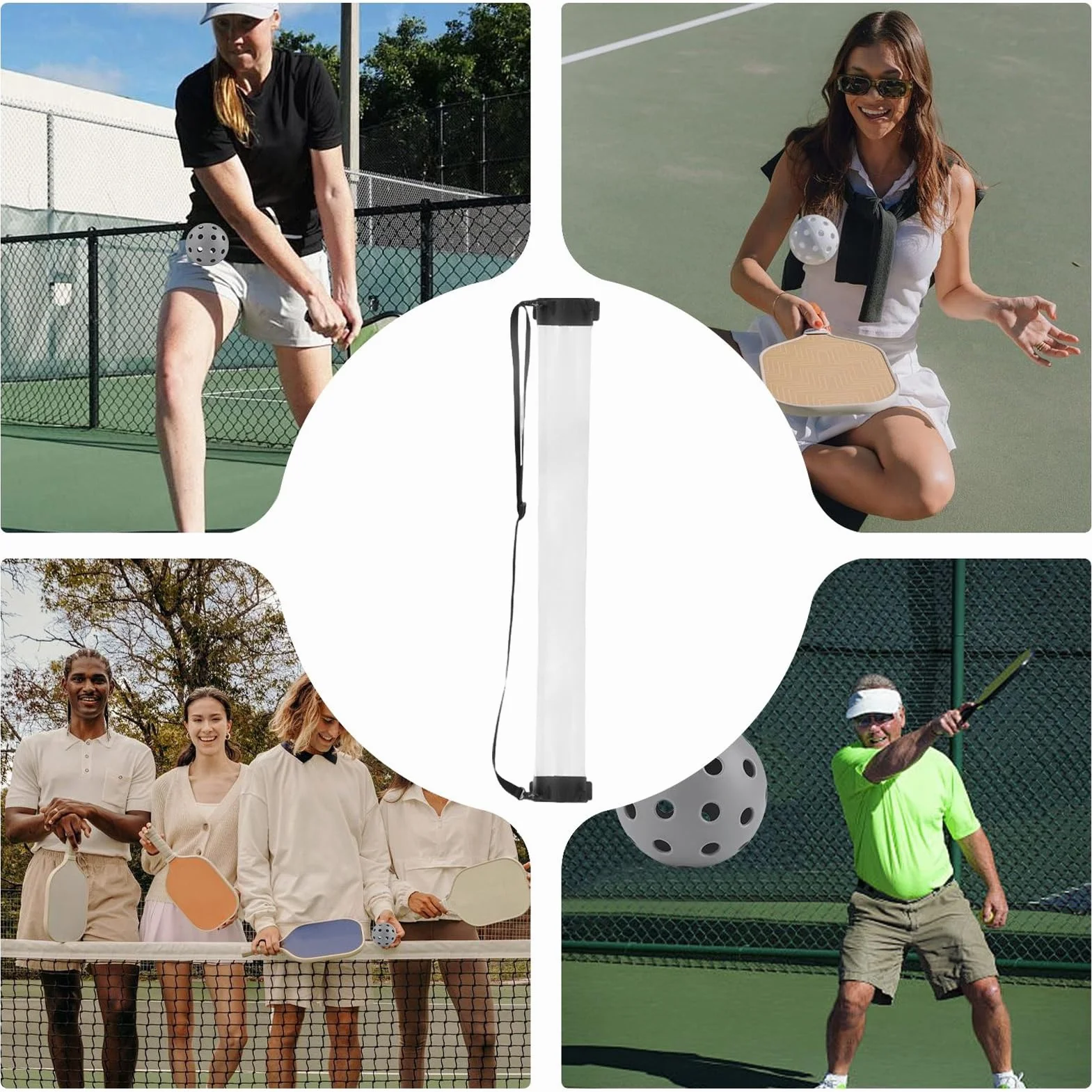 Retriever Tube de ramassage de grande capacité pour 12 balles, chariot transparent pour tennis, pickleball et golf
