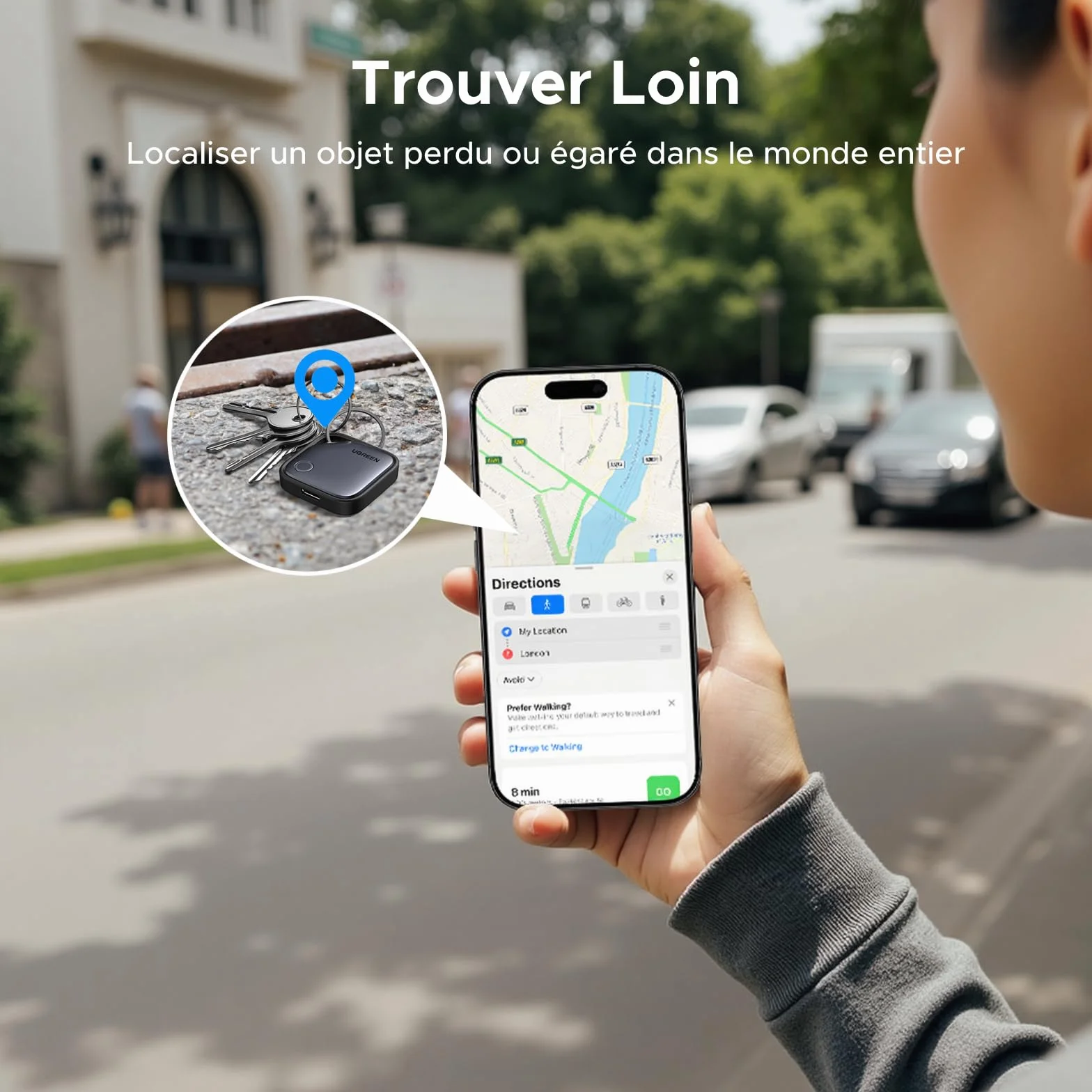 UGREEN FineTrack Tag Traceur Fonctionne avec Find My (iOS Uniquement) Chargement USB C Localisateur d'Objets Bluetooth pour Clés Valises Portefeuilles Wallet Bagages Sacs avec Câble USB C Lot de 4