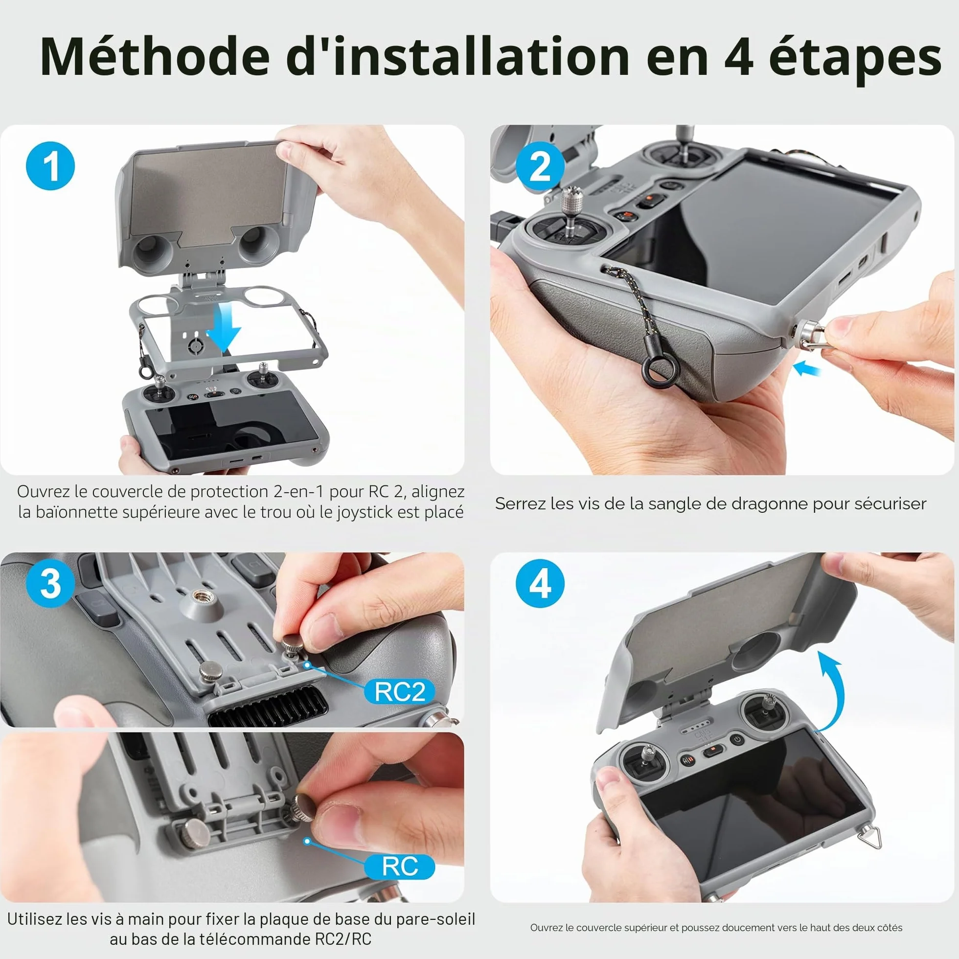 STARTRC LITO X1 Pare-Soleil avec Cordon pour DJI RC 2 et contrôleur RC, Protection d'écran Pare-Soleil 3 en 1 améliorée pour DJI Mini 5/4/3 Pro/Neo/Flip/AIR 3S/Air 3/Mavic 3 Pro