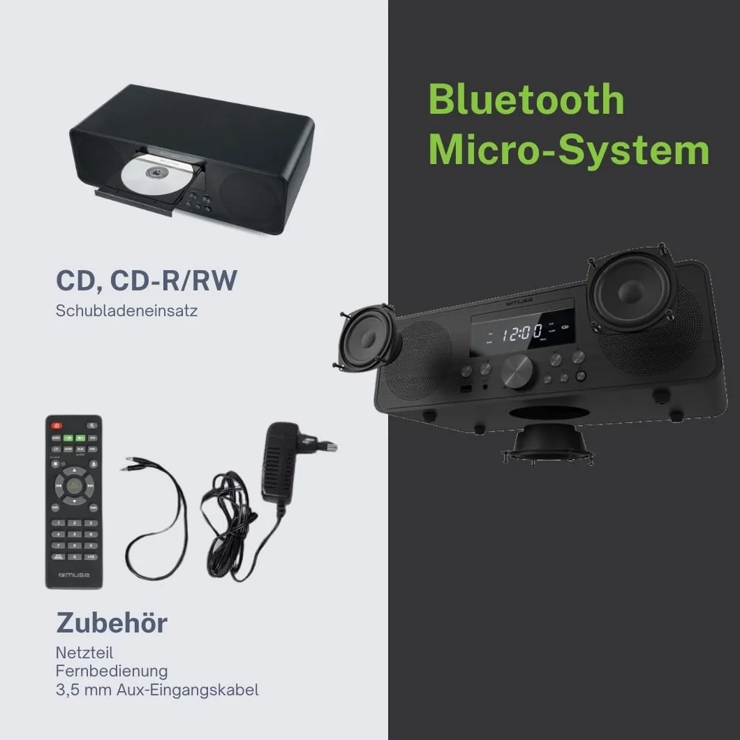 M-880 FBC Micro système Bluetooth avec CD, FM et USB | Chaîne stéréo 80 W au Design Bois avec NFC et Fonction réveil