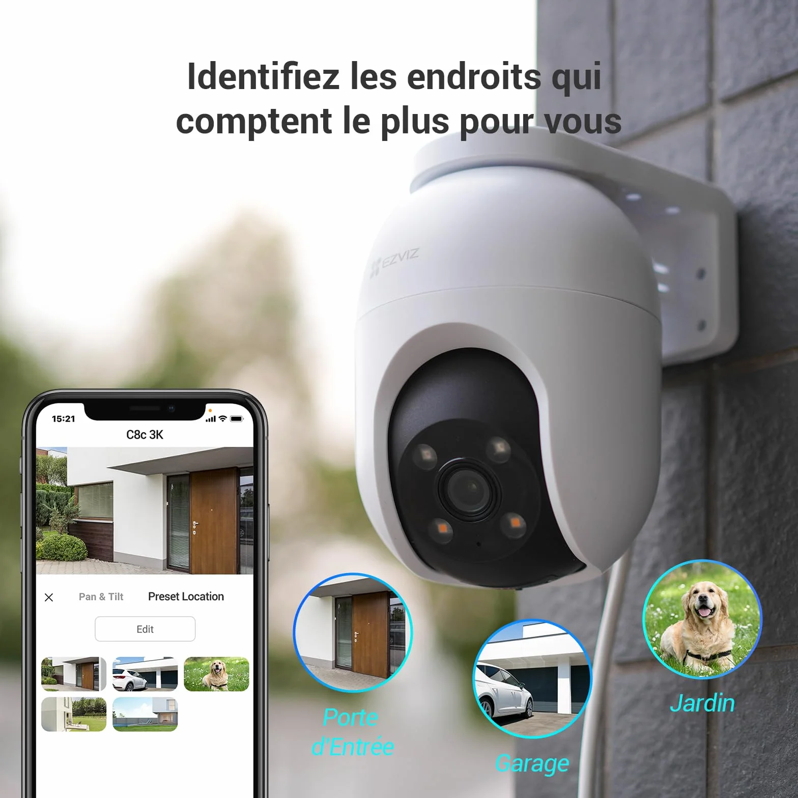EZVIZ C8c 5MP 2PK Caméra Surveillance WiFi Extérieure 3K 360° Suivi Auto-Zoom Détection IA Humaine Véhicule Vision Nocturne Couleur Double Bande 2.4/5GHz WiFi 6
