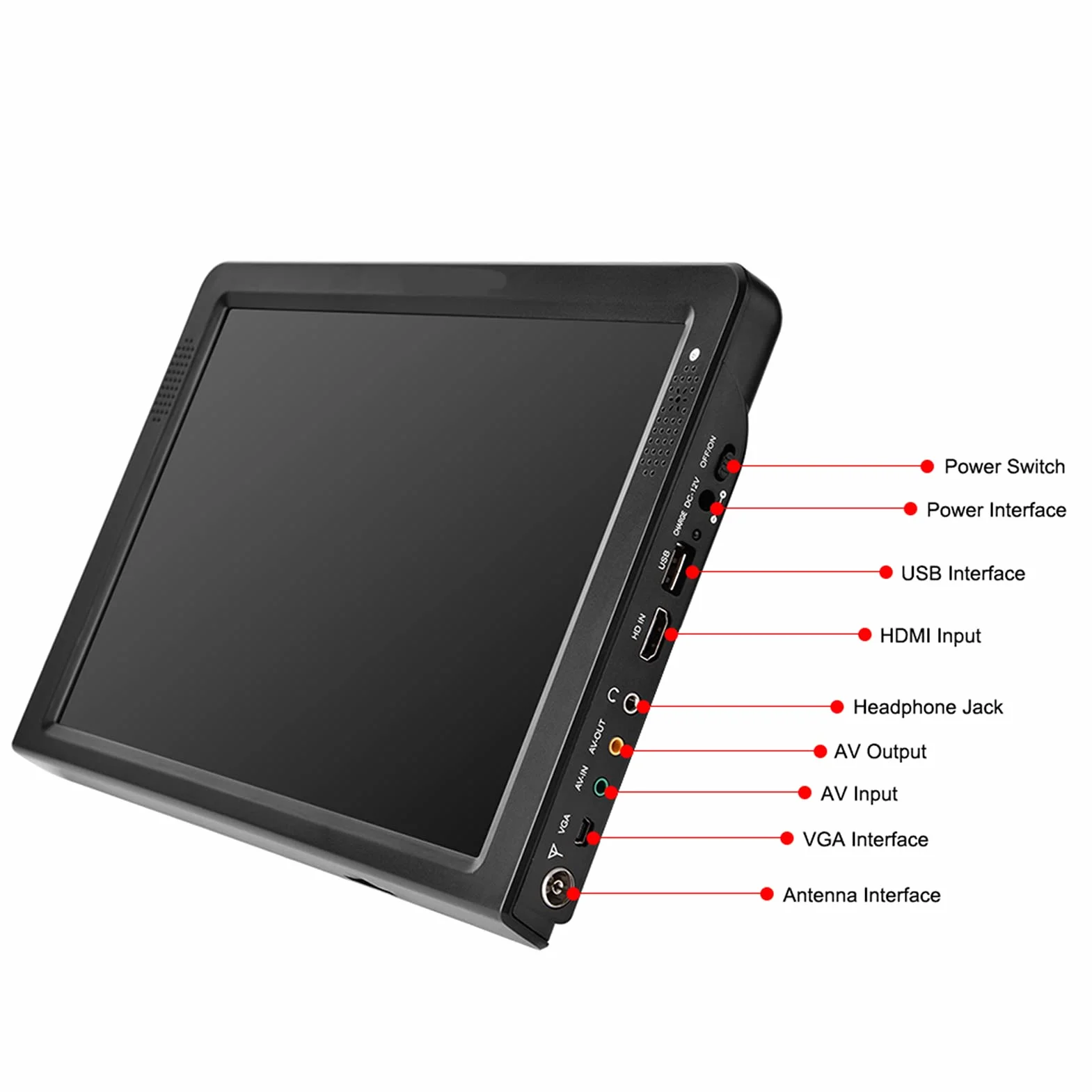 VBESTLIFE T / T2 Téléviseur Portable 12 Pouces, avec Ecran LCD Haute Résolution 1280 * 800 Téléviseur Numérique Support Alimentation Secteur, Adaptateur Allume-Cigare 12V etc(EU)