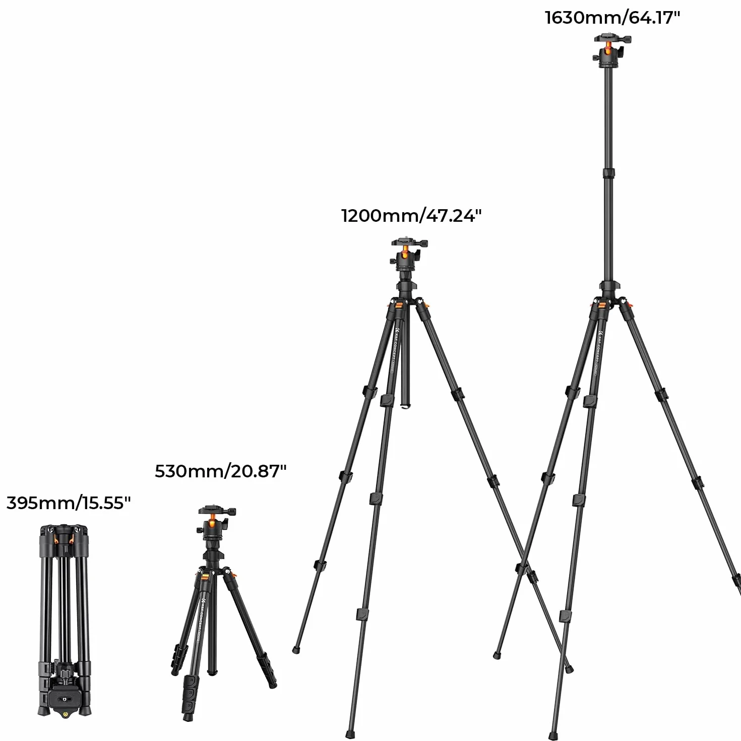 K&F CONCEPT Trépied Appareil Photo Voyage, 163CM Trepied Léger en Aluminium, Trépied pour Smartphone avec Téléphone Support, Trépieds Caméra Compact avec 360° Rotule Ball pour DSLR Caméra(Seul 1.24KG)