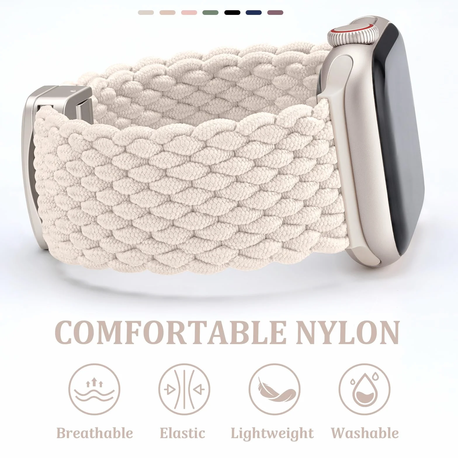AMSKY Tressé Elastique Compatible avec Bracelet Apple Watch Se 40mm 44mm 42mm 46mm 41mm 45mm 38mm Femme Homme, Nylon Sport Bracelet avec Boucle Magnétique pour Serie 11 10 9 8 7 6 5 4, SE 3 2 1