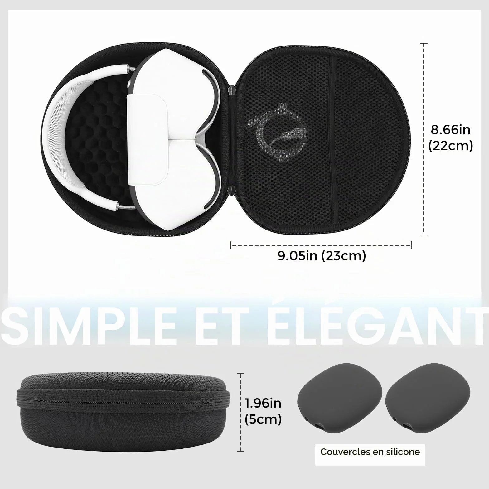ProCase Étui Transport Rigide pour AirPods Max 2020/2024 avec Couvercle et Pochette en Filet, Noir