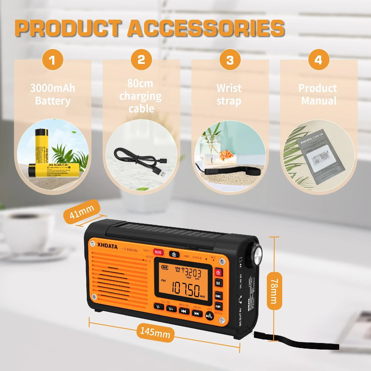 XHDATA D-608WB Radio Portable de Survie FM MW SW Bluetooth Carte TF Manivelle Panneau Solaire Lampe Torche SOS USB Camping Urgence