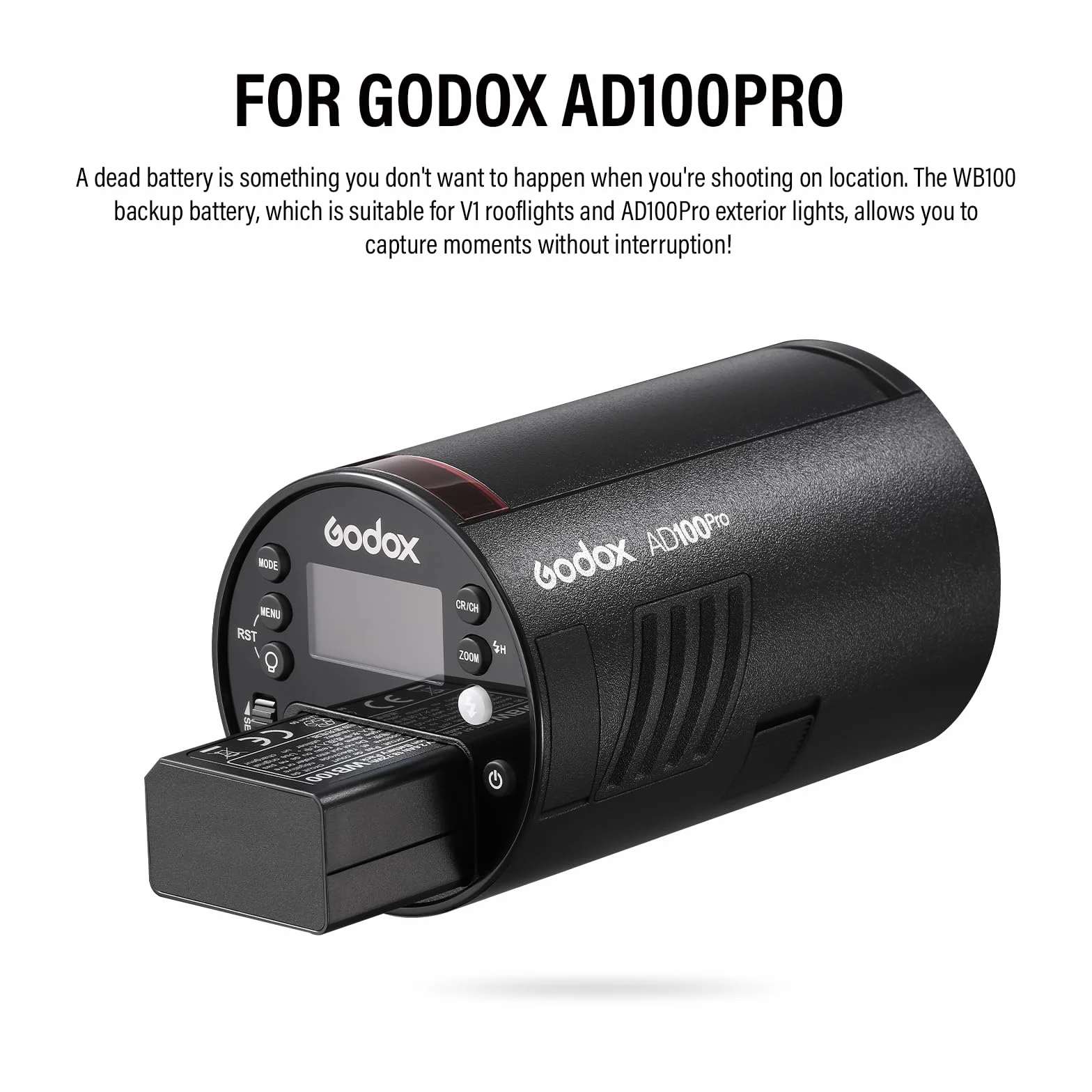 Godox WB100 Batterie AD100PRO Battery WB100 7,2 V/2600 mAh pour Flash Annulaire Godox V1C V1N V1S V1F V1O V1P,Flash AD100PRO ((2024) WB100)