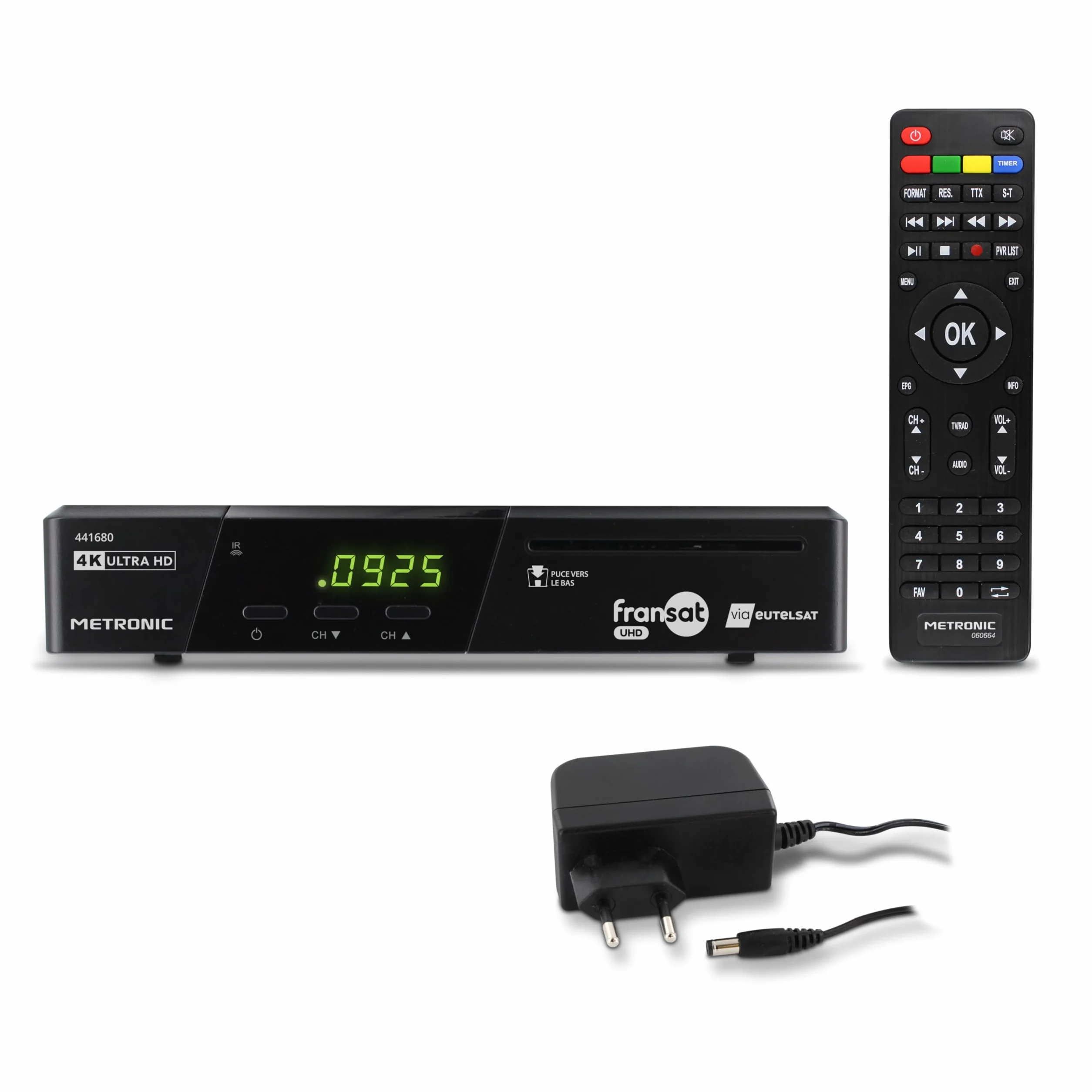 METRONIC 441680 Décodeur Fransat 4K UHD HDR10 Satellite TNT Gratuit Dolby Atmos Time Shift