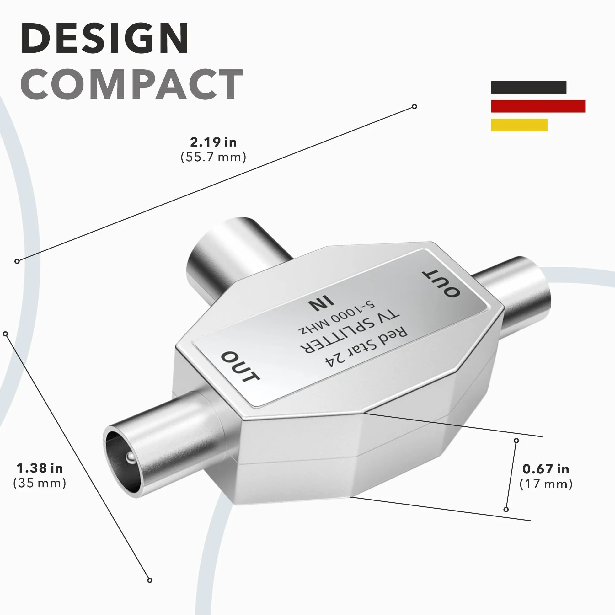 RedStar24 répartiteur d'antenne 2 voies T-Adapter Splitter TV DVB-T 5-1000 MHz