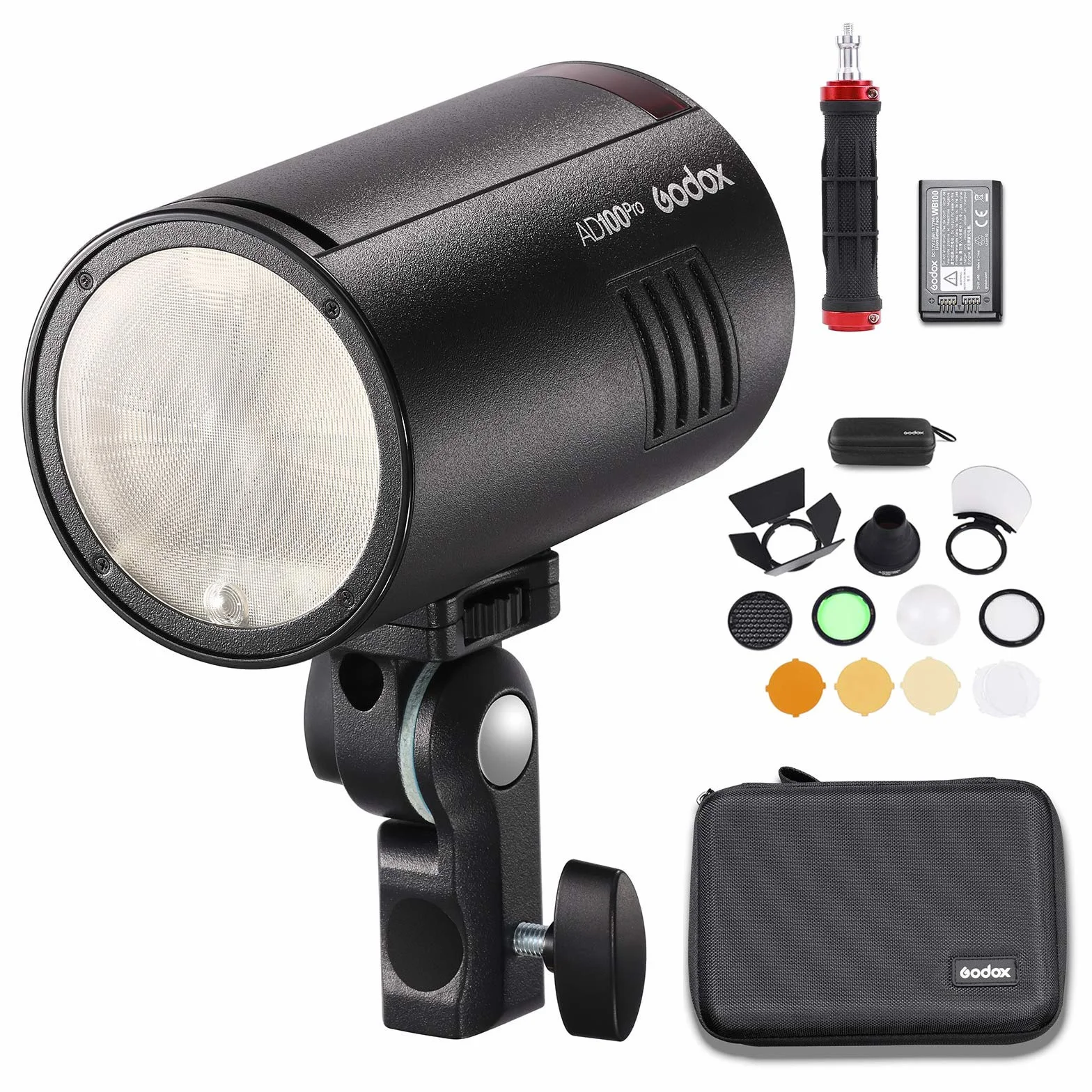 Godox AD100 Pro AD100Pro Flash tête Ronde avec Le kit AK-R1, 360 à Pleine Puissance, Recyclage 0,01s à 1,5 s, 1/8000 HSS, Soutien TTL/M/Multi-Fonctions, Batterie 2600mAh