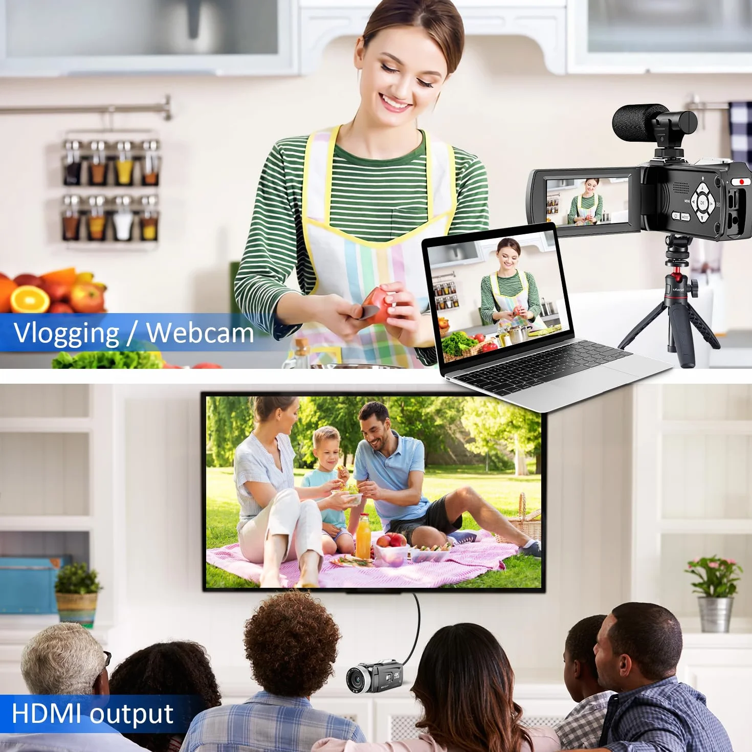 Caméra vidéo numérique 4K 48MP 60FPS avec micro externe et télécommande pour vlogging YouTube