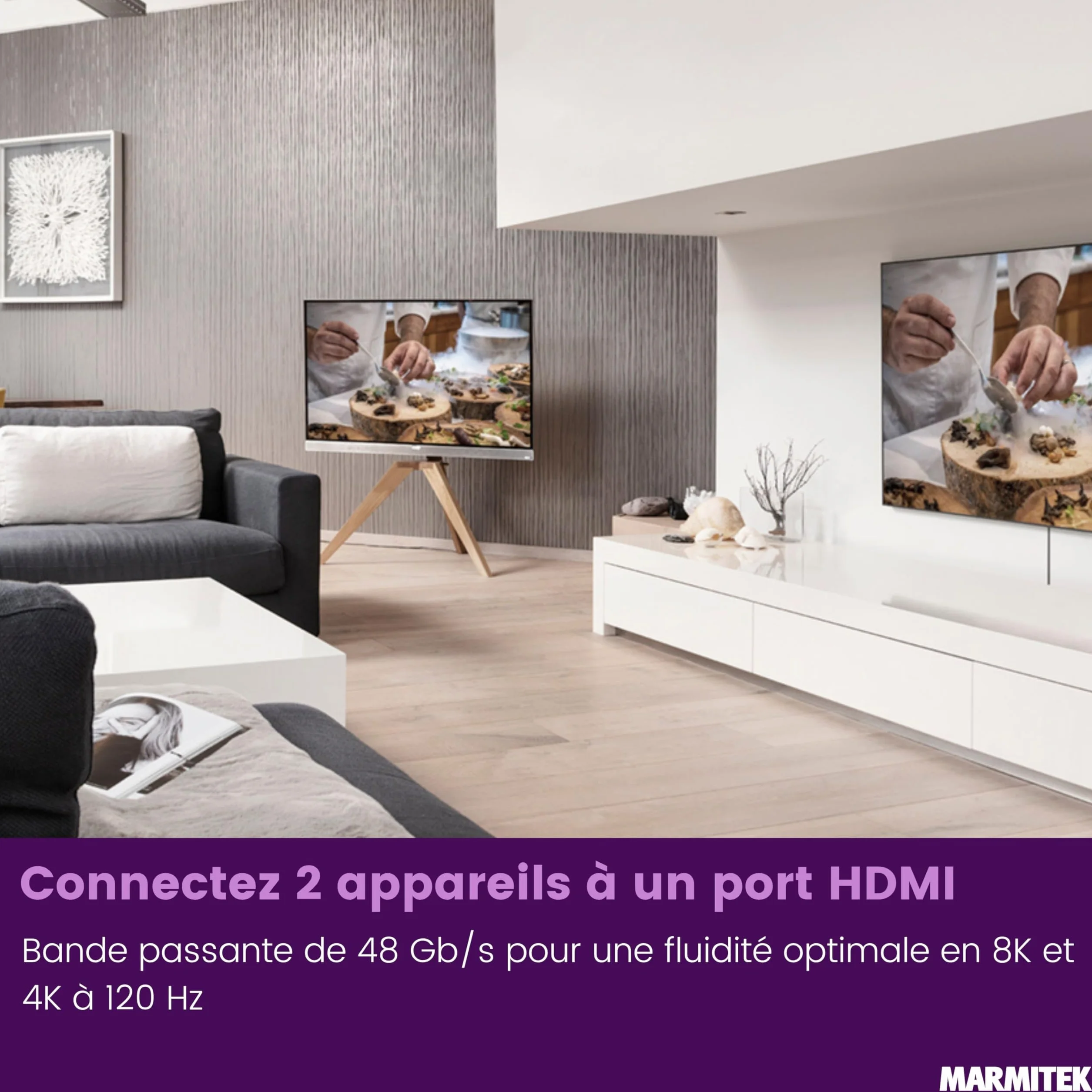 Marmitek Connect 720 - Switch HDMI 8K60-4K120 Gaming - HDMI 2.1 2 entrées 1 Sortie - 48 Gbit/s VRR ALLM QMS QFT - Commutation Automatique - Dolby Vision HDR10+
