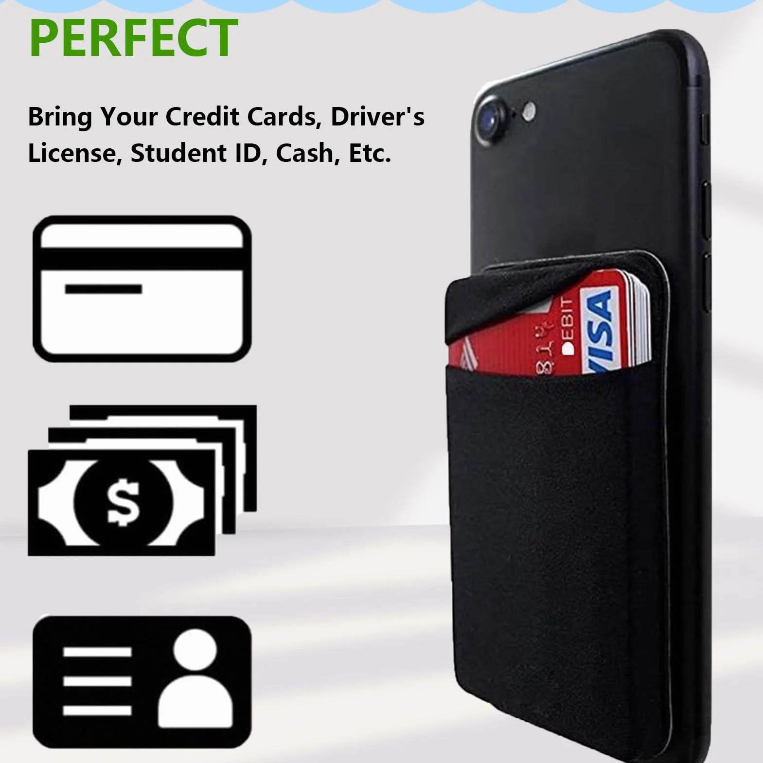 Lot de 3 Porte-Cartes pour Téléphone Portable avec Autocollant Adhésif, Noir
