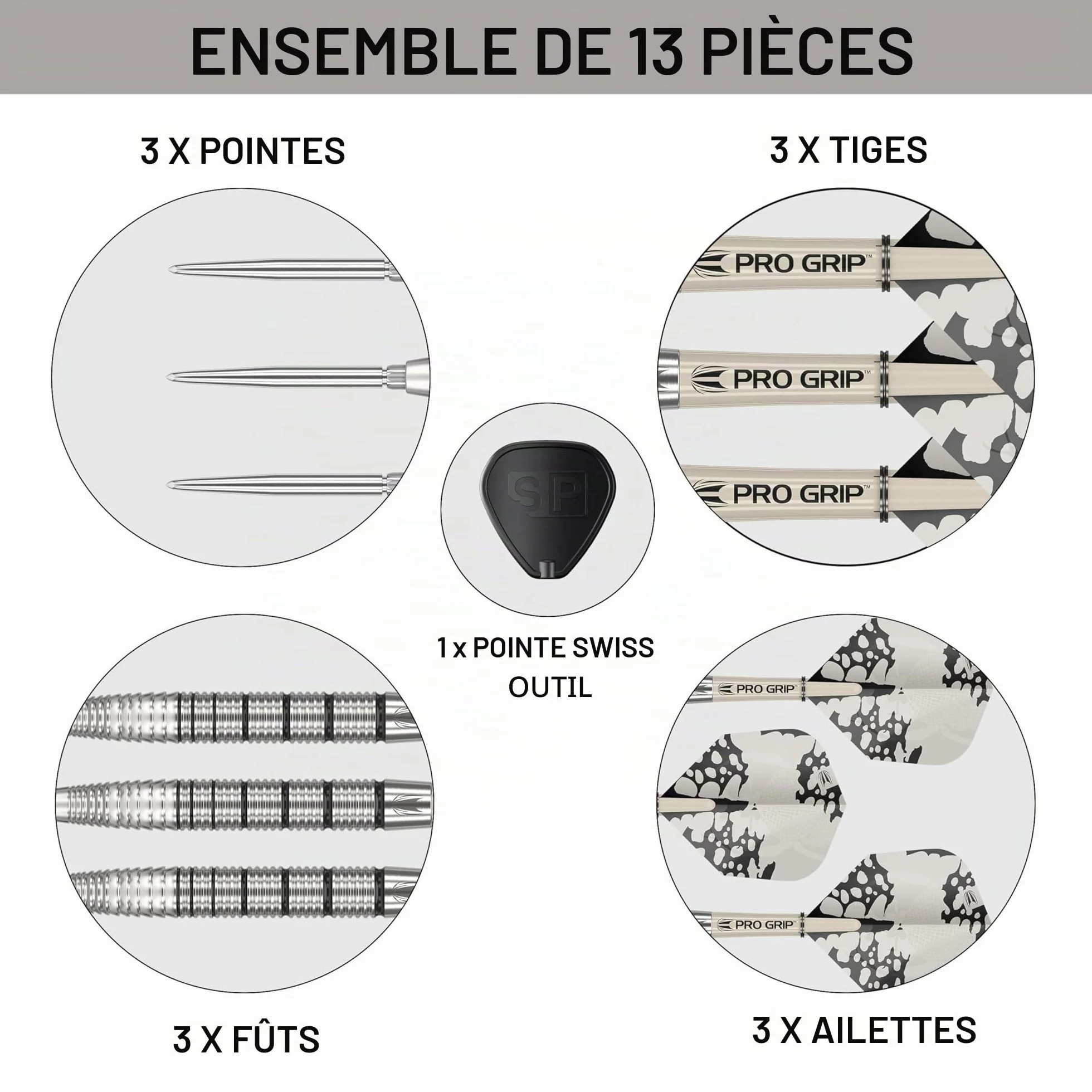 Target Darts EXO Edition fléchettes 90% tungstène pointe acier Swiss Point tiges Pro Grip ailettes n°6 outil SP inclus