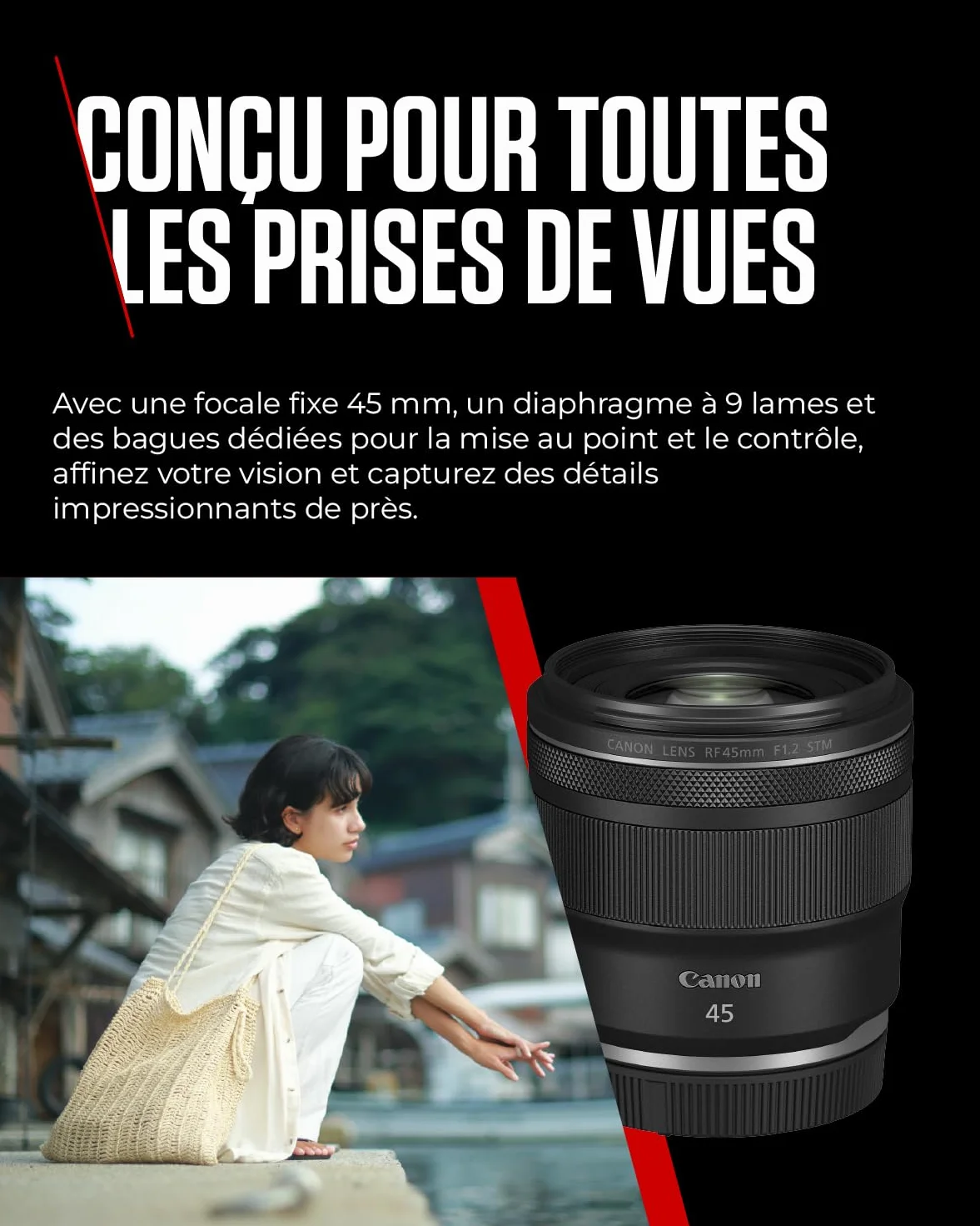 Objectif Canon RF 45mm F1.2 STM – Objectif Canon Lumineux pour Appareil Photo numérique | Idéal pour Portraits, léger et Compact | Compatible Canon EOS R