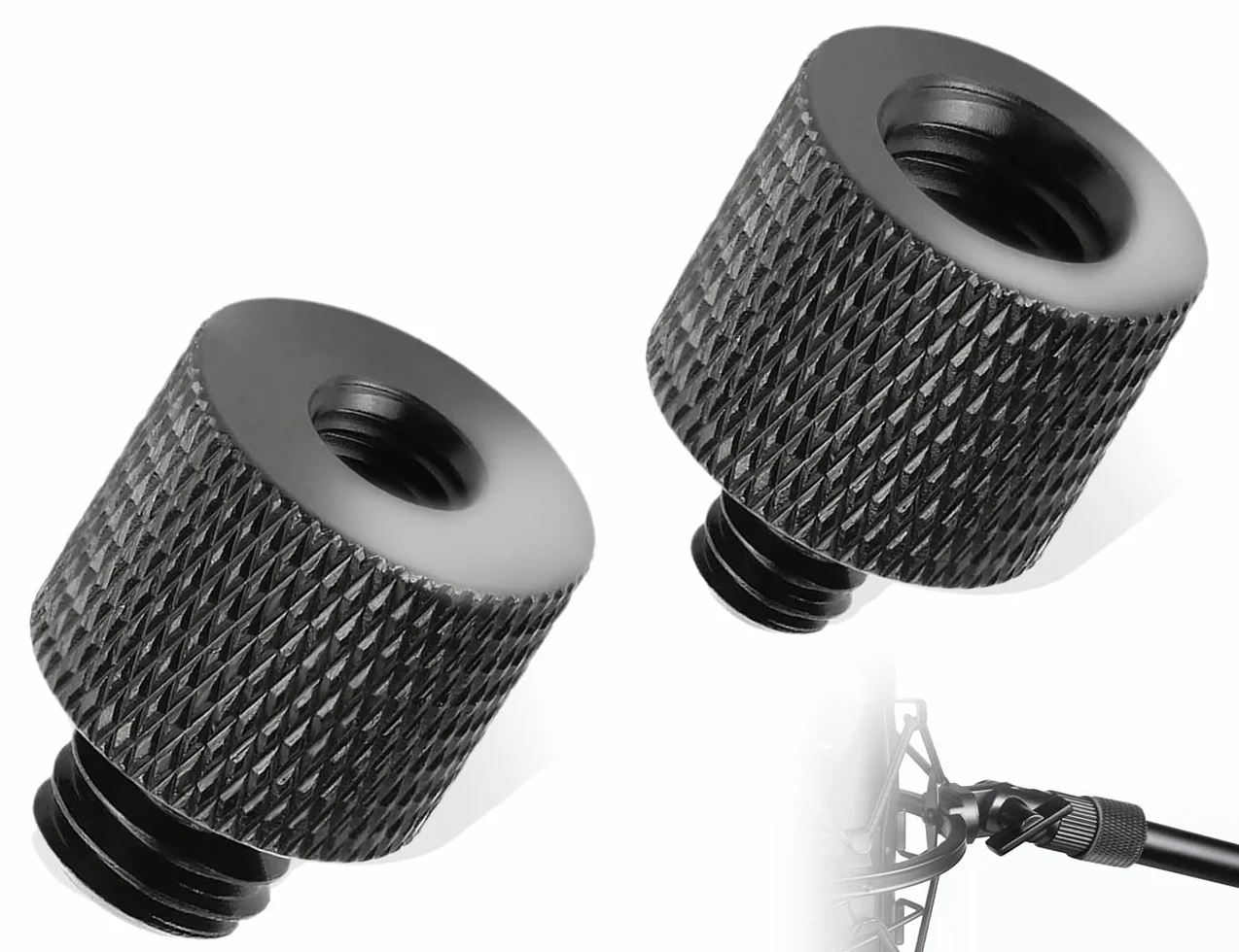 Adaptateur de Filetage 2 Pièces, Adaptateur de Pied de Microphone en Alliage d'Aluminium 3/8 vers 1/4 Pouce, Vis de Trépied 1/4 vers 3/8 Pouce, pour Pieds d'Éclairage d'Appareil Photo (Noir)