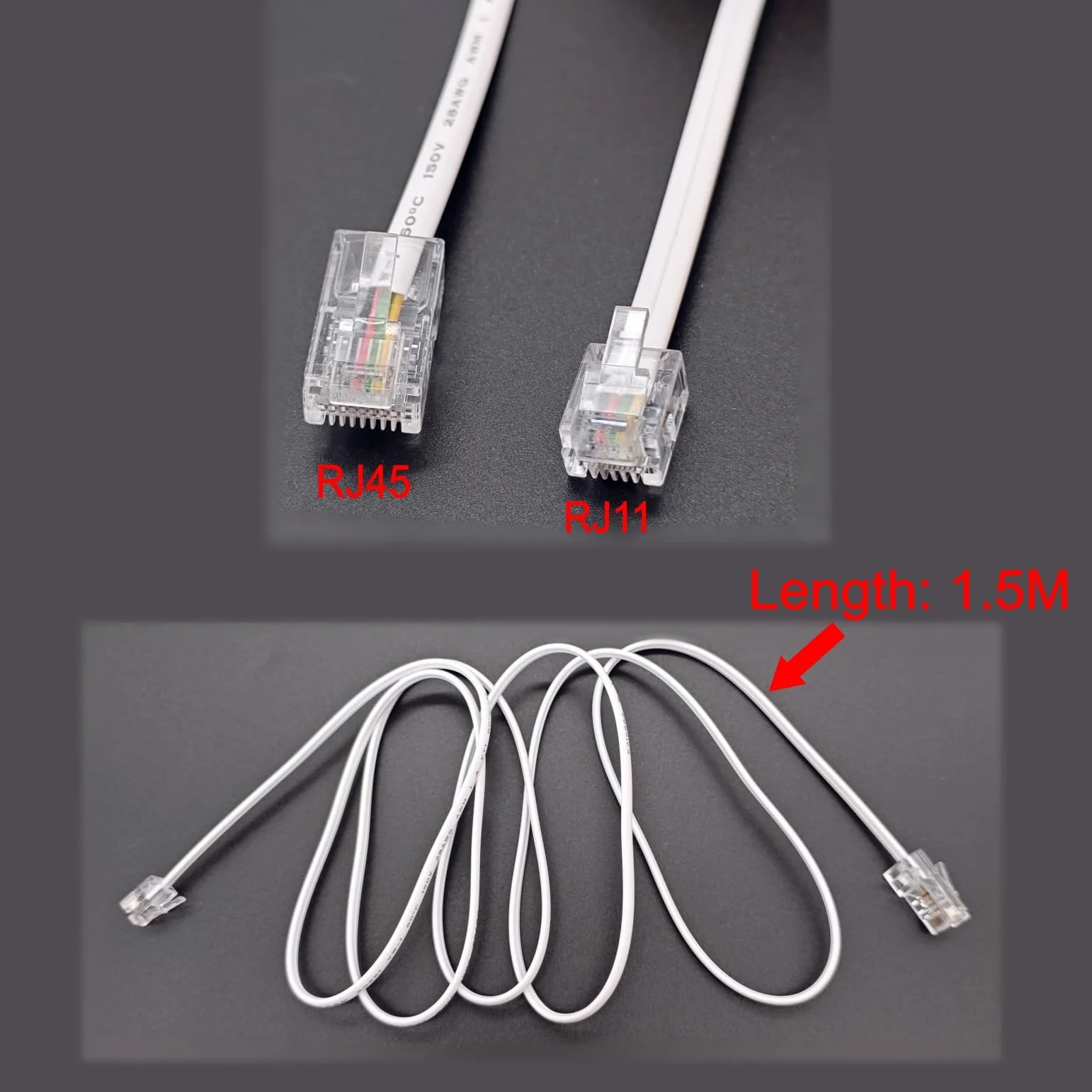 JZK 1.5m Blanc RJ11 vers RJ45 câble, cordon raccordement Ethernet, cordon raccordement téléphonique ADSL 6P4C vers 8P8C, rallonge réseau plate pour VoIP, fax, téléphone, ligne fixe, modem, routeur