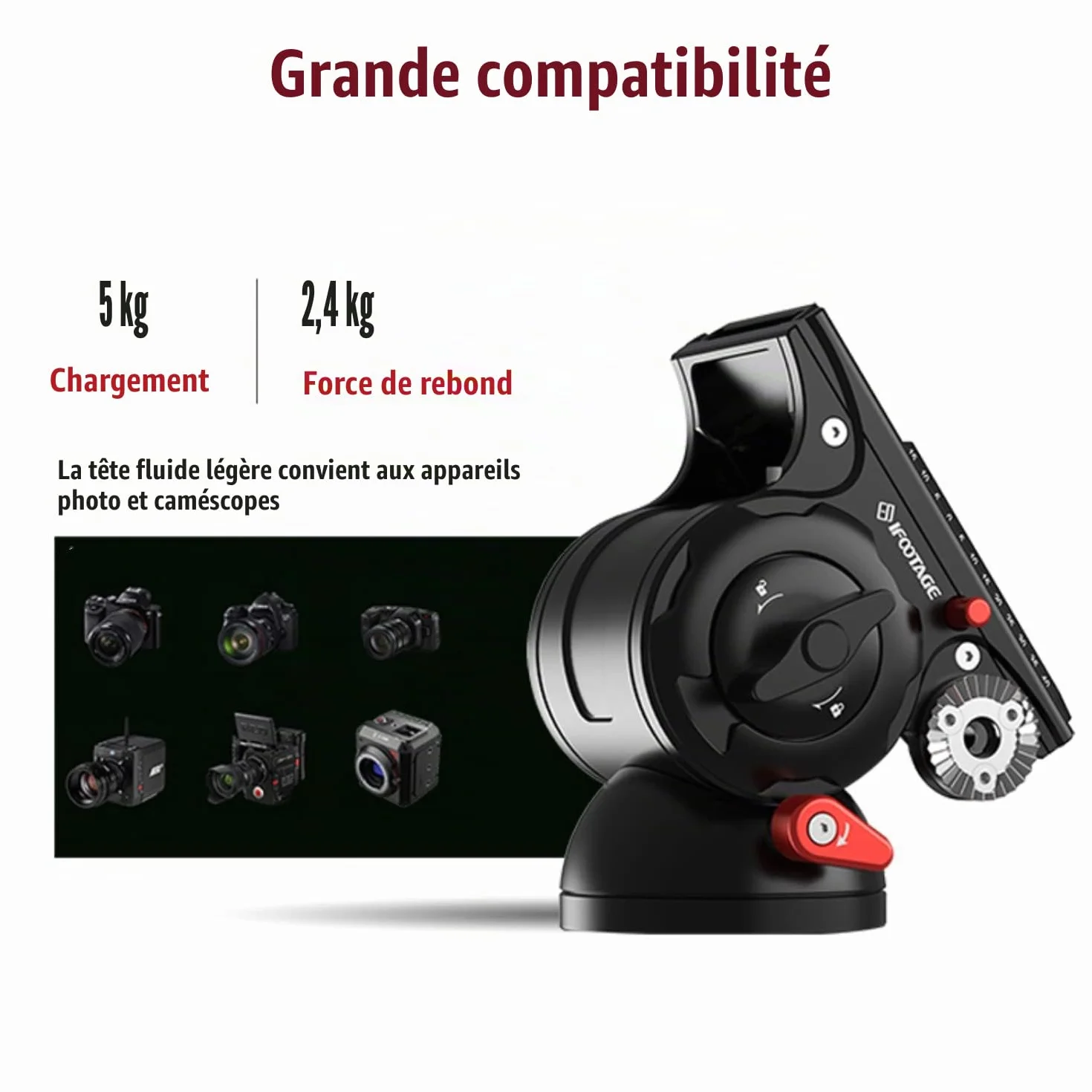 IFOOTAGE Cobra 3 C180F-P+K5S Monopode d'Appareil Photo, Monopode Vidéo, Tête Fluide Vidéo, Tête Panoramique Fluide en Aluminium pour Appareils Photo Reflex et Caméscopes
