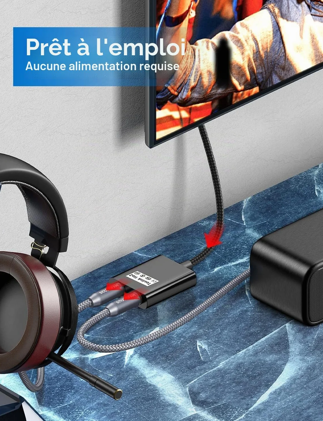 Répartiteur Fibre Optique Répartiteur Câble Optique Audio 1 Entre 2 Sorti Adaptateur Audio Numérique Toslink pour Barre, TV - Noir
