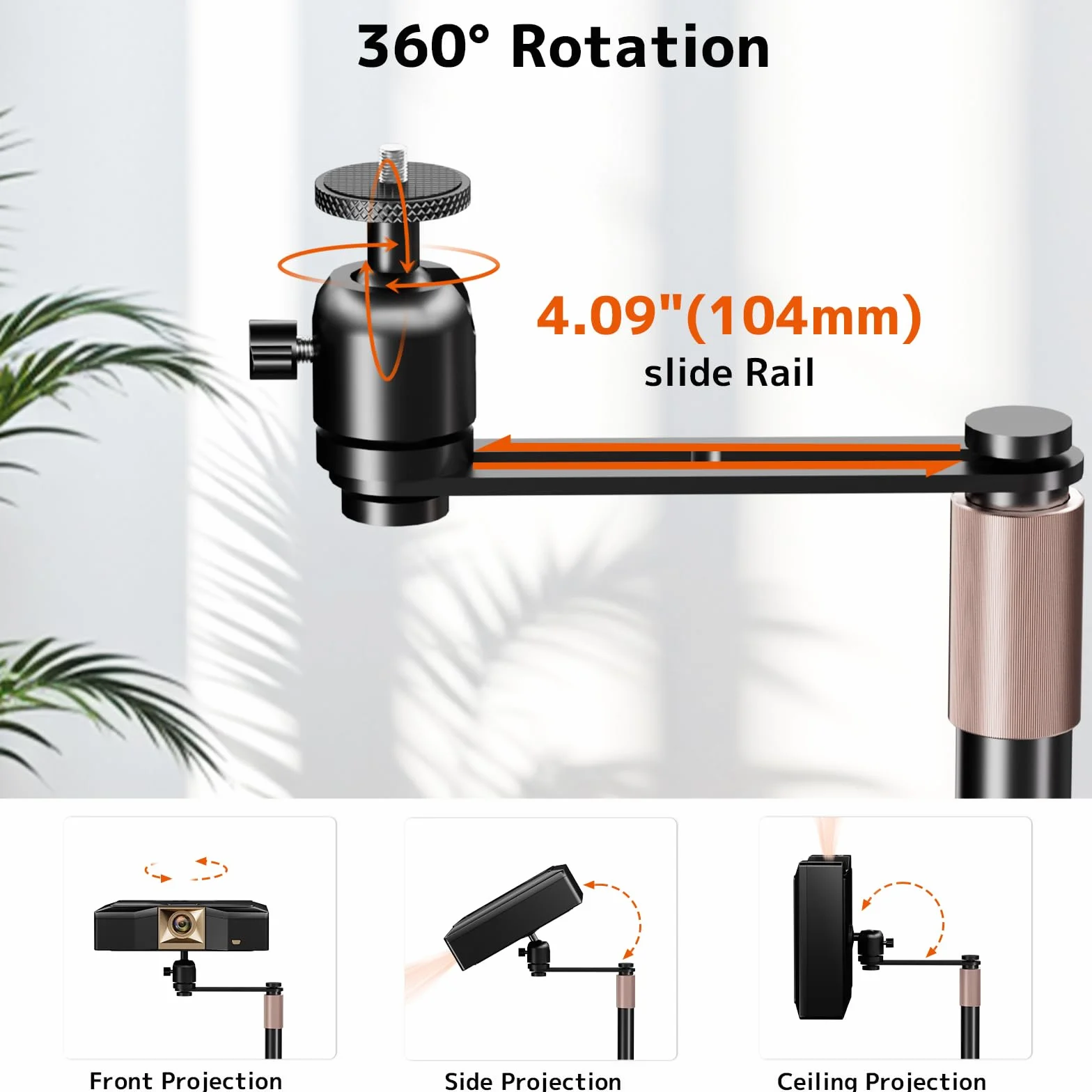 PUTORSEN Support projecteur, Hauteur réglable 92,4-123,4 cm, Rotation 360°, Capacité 5 kg