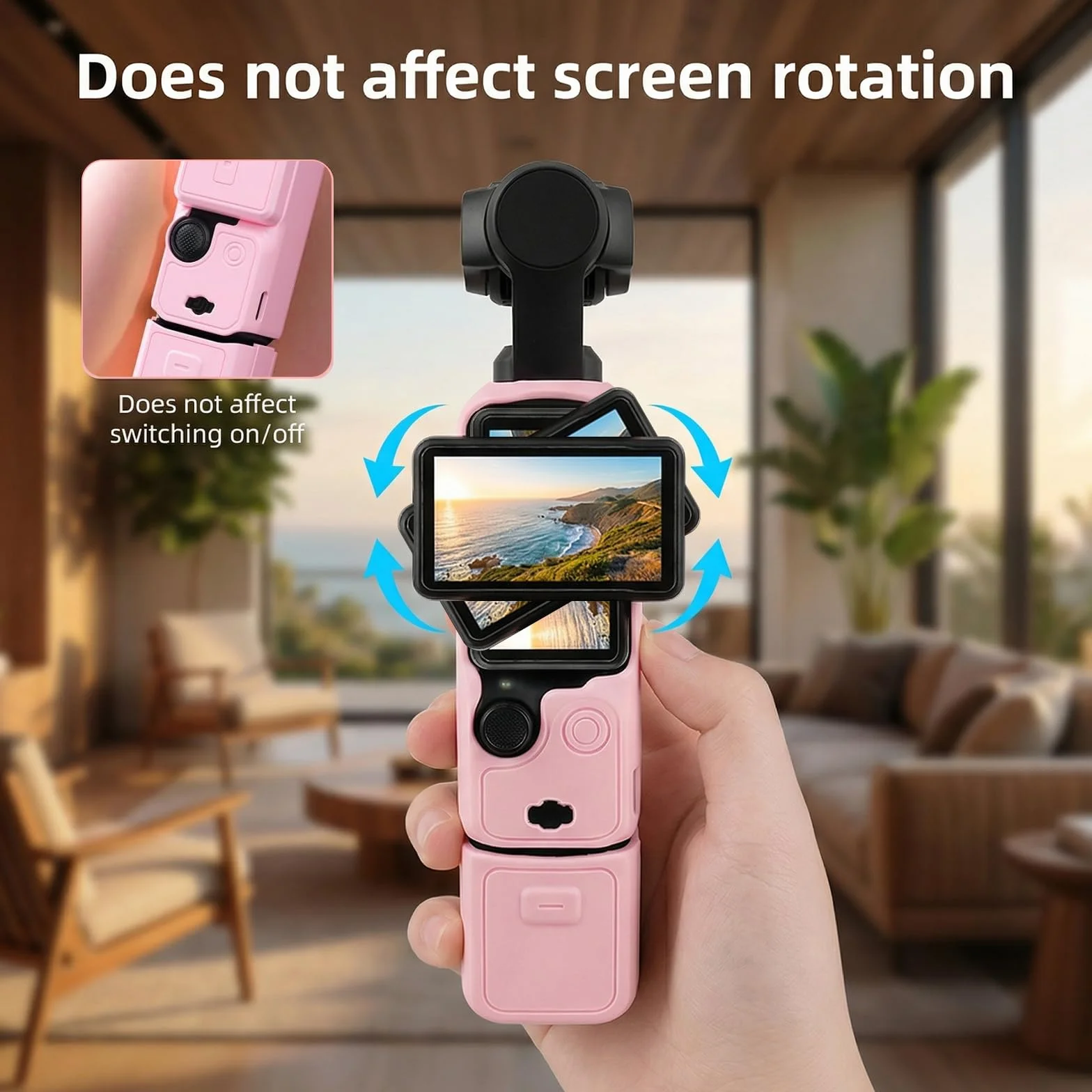 Housse Silicone DJI Osmo Pocket 3, Étui Protection Antichoc avec Dragonne, Coque Antidérapante Ajustement Parfait, Rose