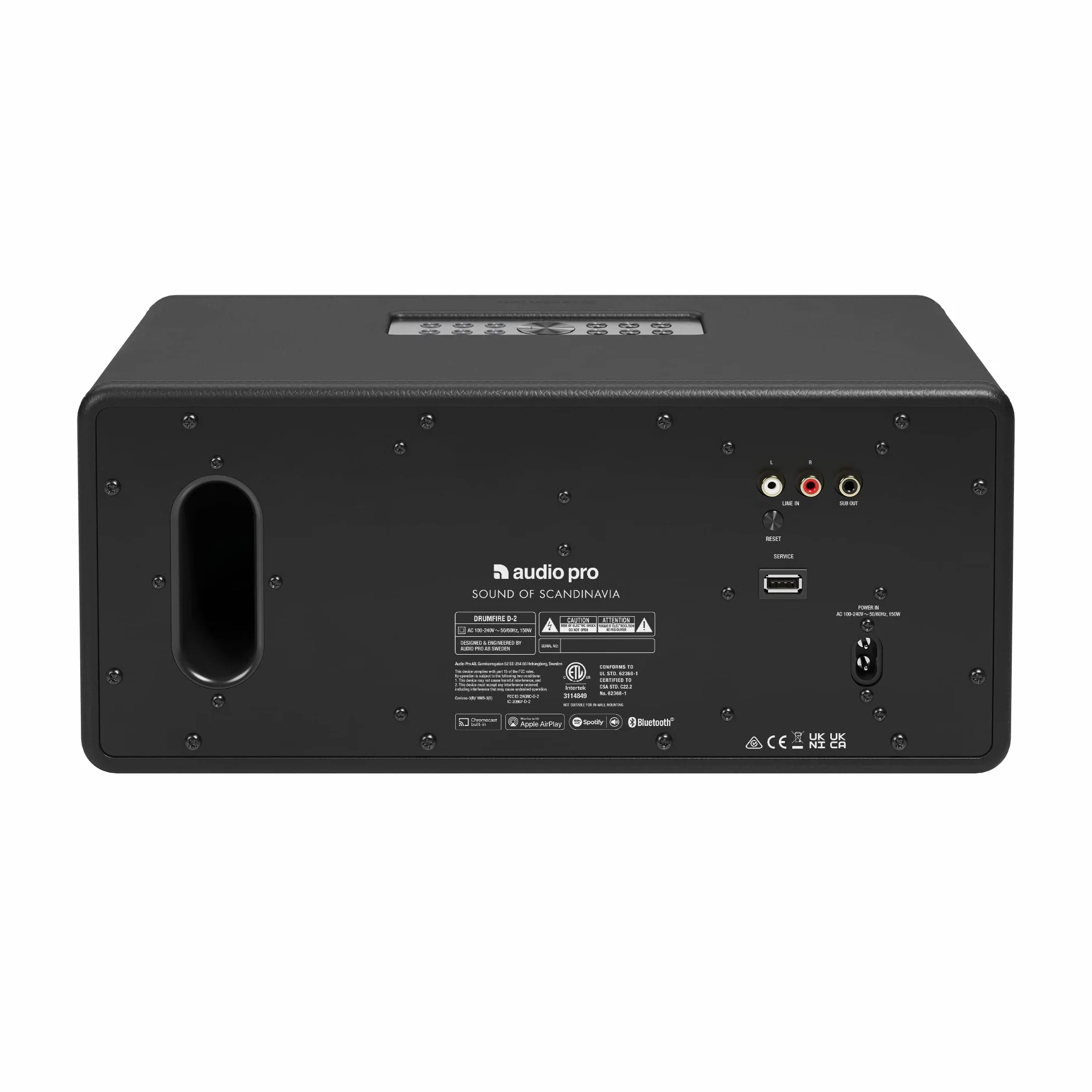 Audio Pro Drumfire-D2 - Enceinte Multiroom Ultra Puissante avec Bluetooth & WiFi - Enceinte Stéréo avec AirPlay 2, Chromecast, Spotify sans Fil - Noir