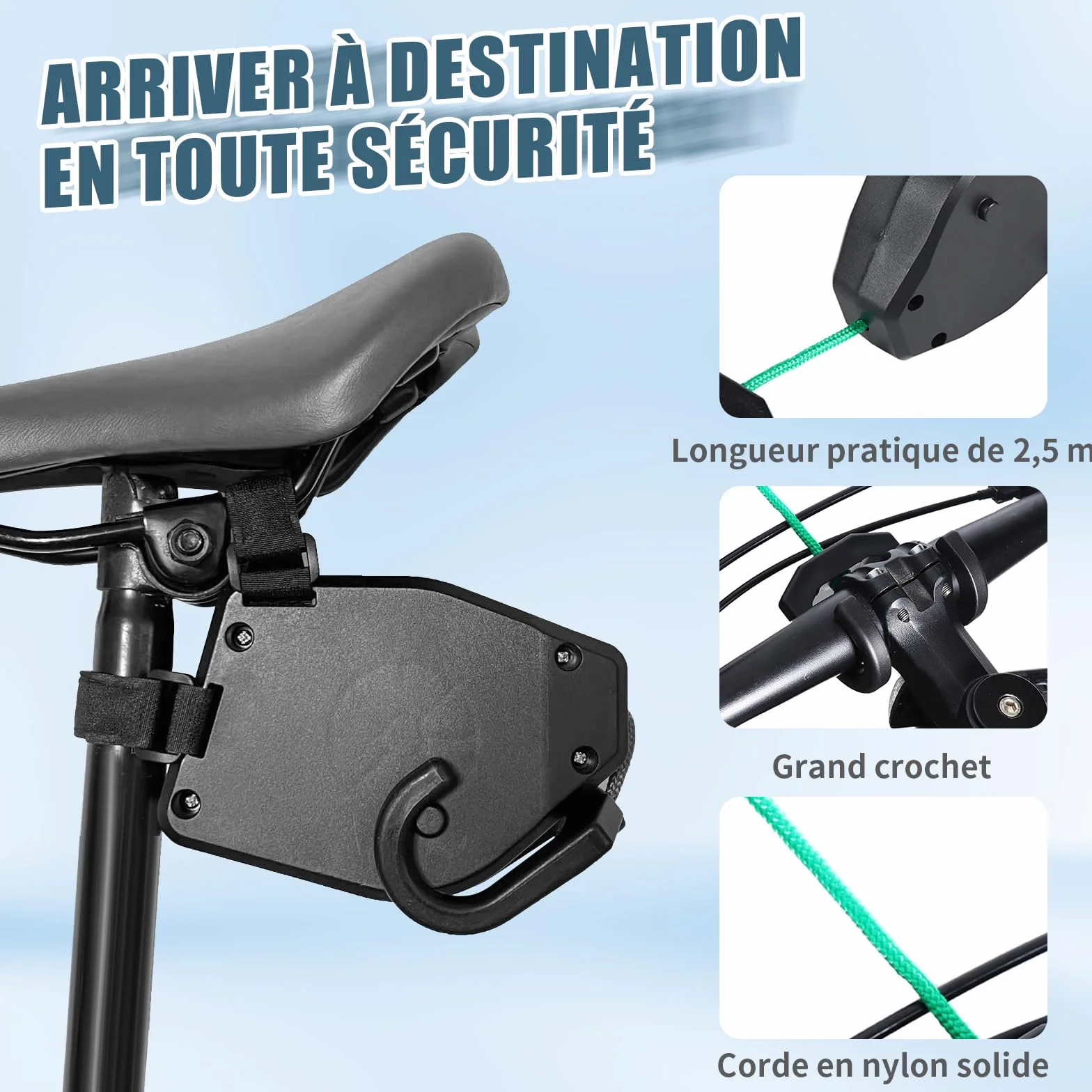 Corde de Remorquage Vélo Enfant 2,5m Vankarr Compatible Universel Enroulement Automatique
