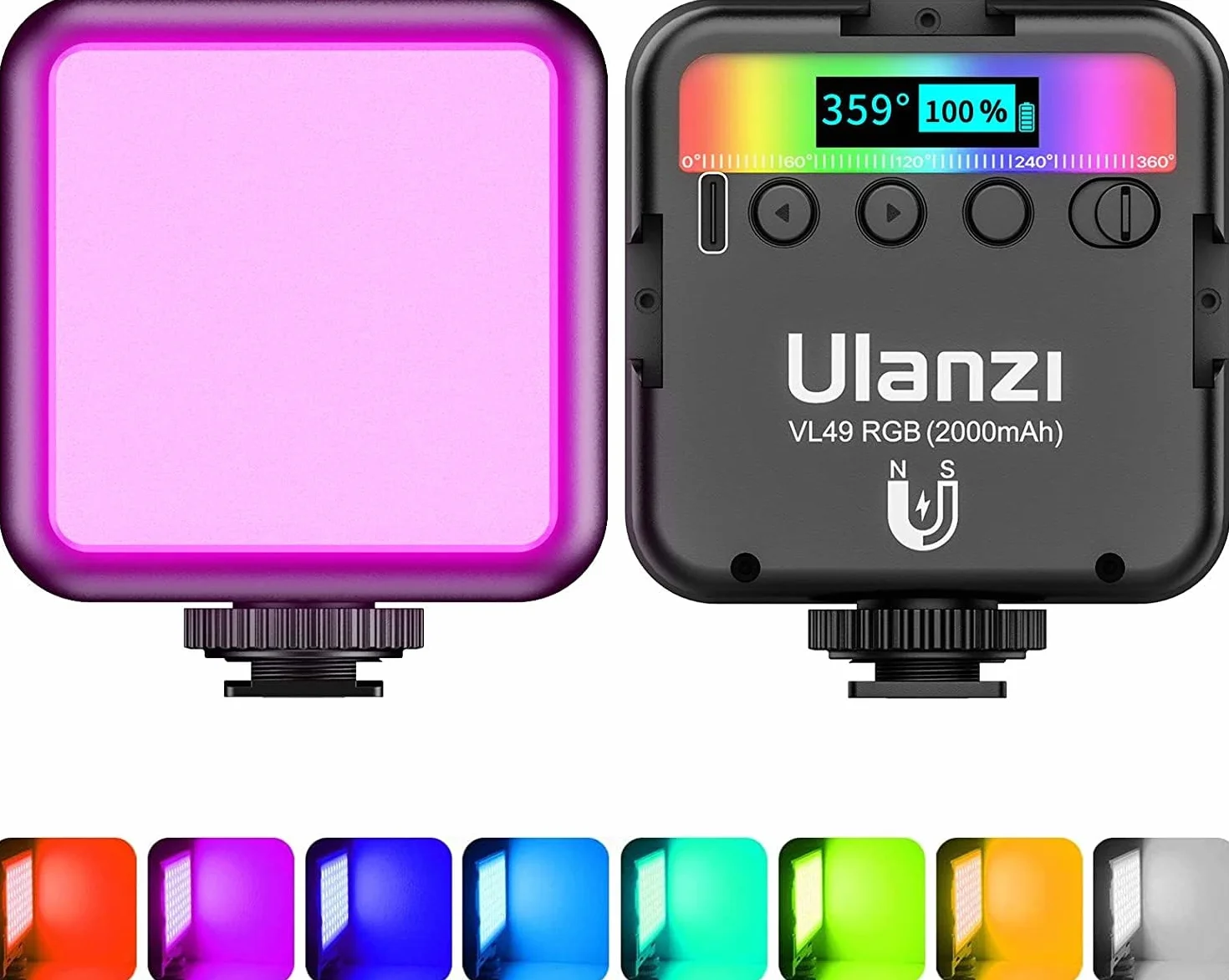 Lumiere Photo, ULANZI VL49 LED Photo RGB avec Batterie Intégrée Charge, RGB Full Color Mode, éclairage Lampe Vidéo Portable 2500K-9500K Couleur Température Réglable pour la Photographie (VL49)