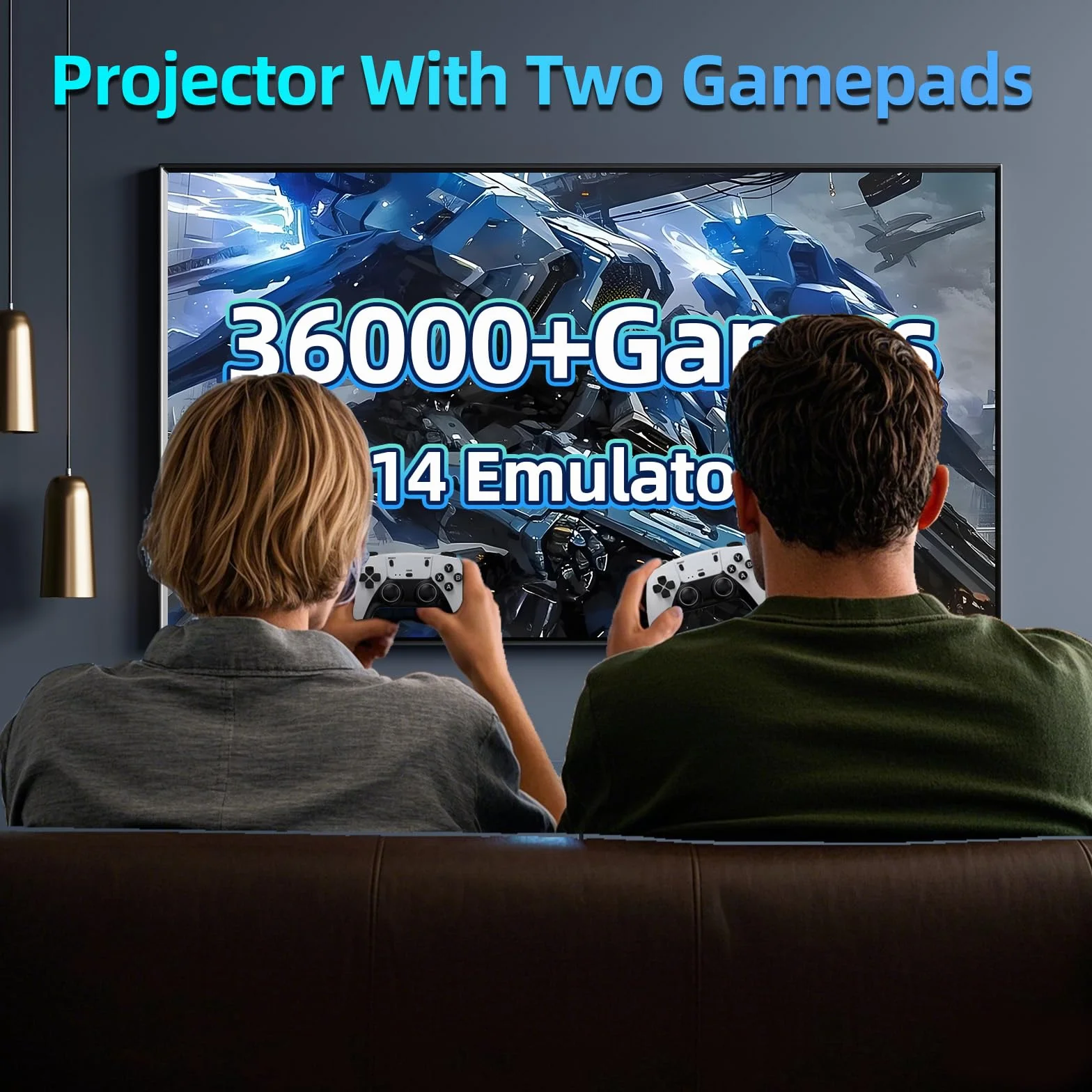 P30Plus 4K Projecteur de Jeux Vidéo avec 2 Manettes Sans Fil, 14 Émulateurs Intégrés, 36000+ Jeux, Blanc