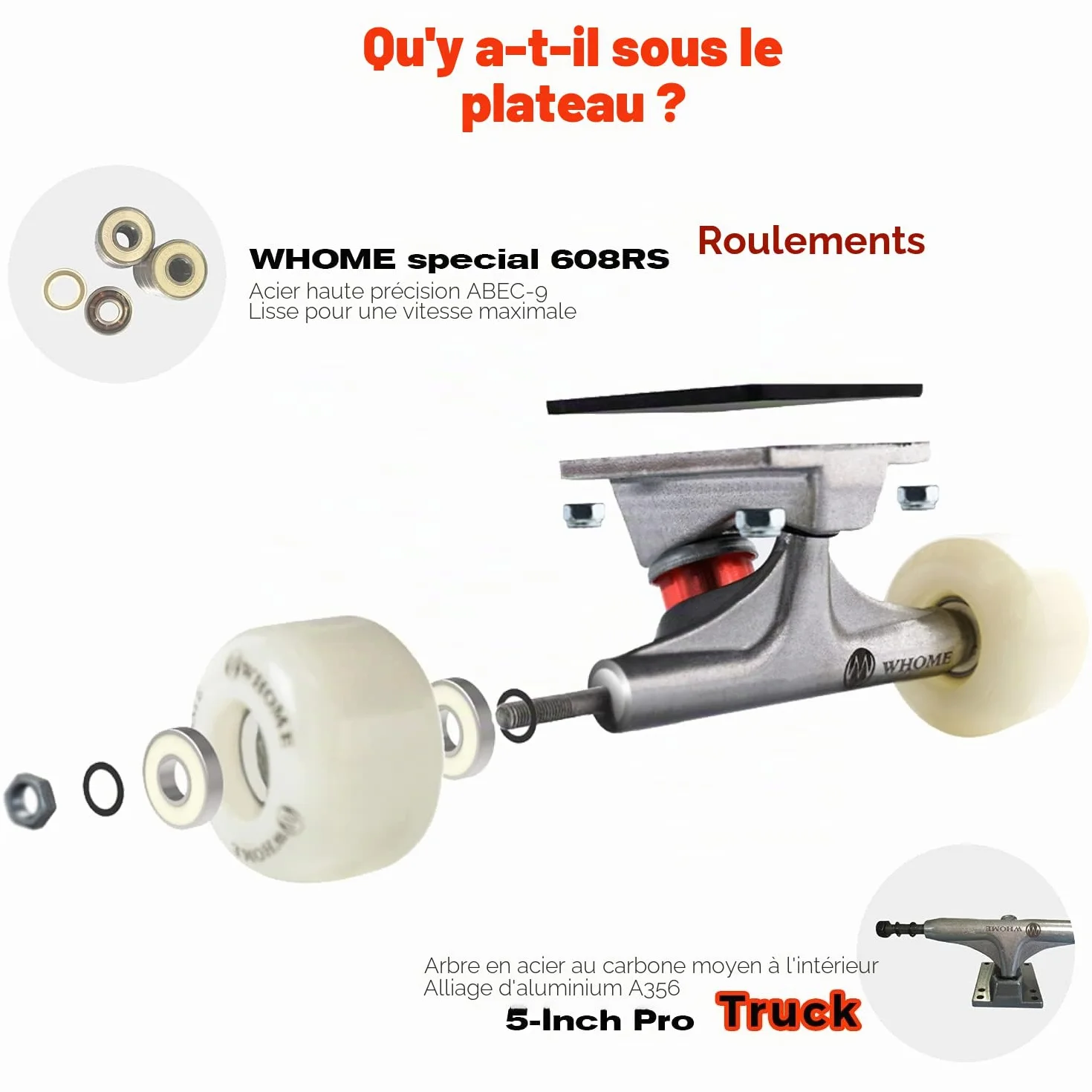 WHOME Pro Skateboard Complet 31x8 inch Plateau 8 Plis érable Alpin Roulement ABEC-9