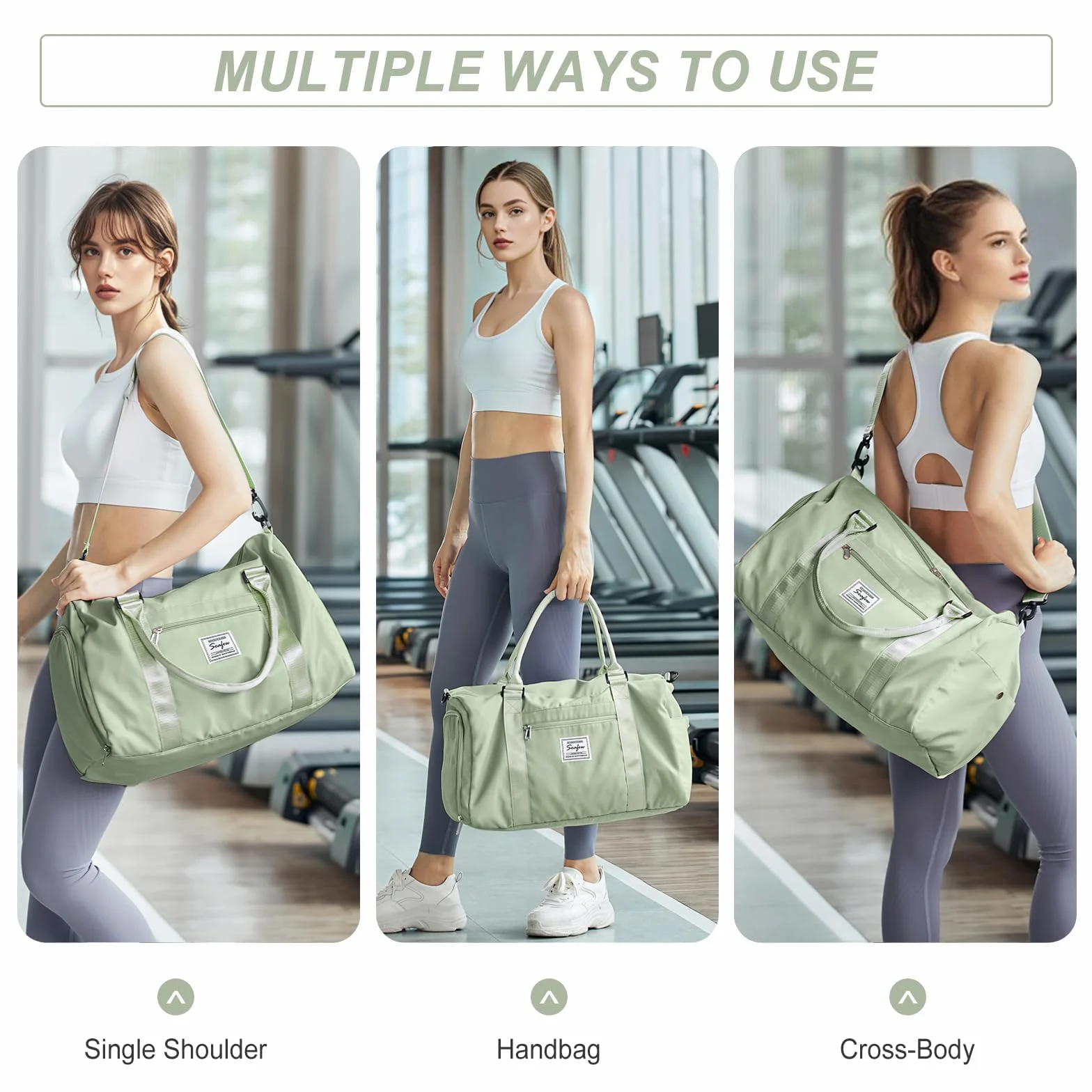 HYC00 Sac de Sport Femme Homme avec Compartiment Chaussures Poche Humide, Sac Voyage Weekender Duffle Bag Fitness Gym, Vert Herbe