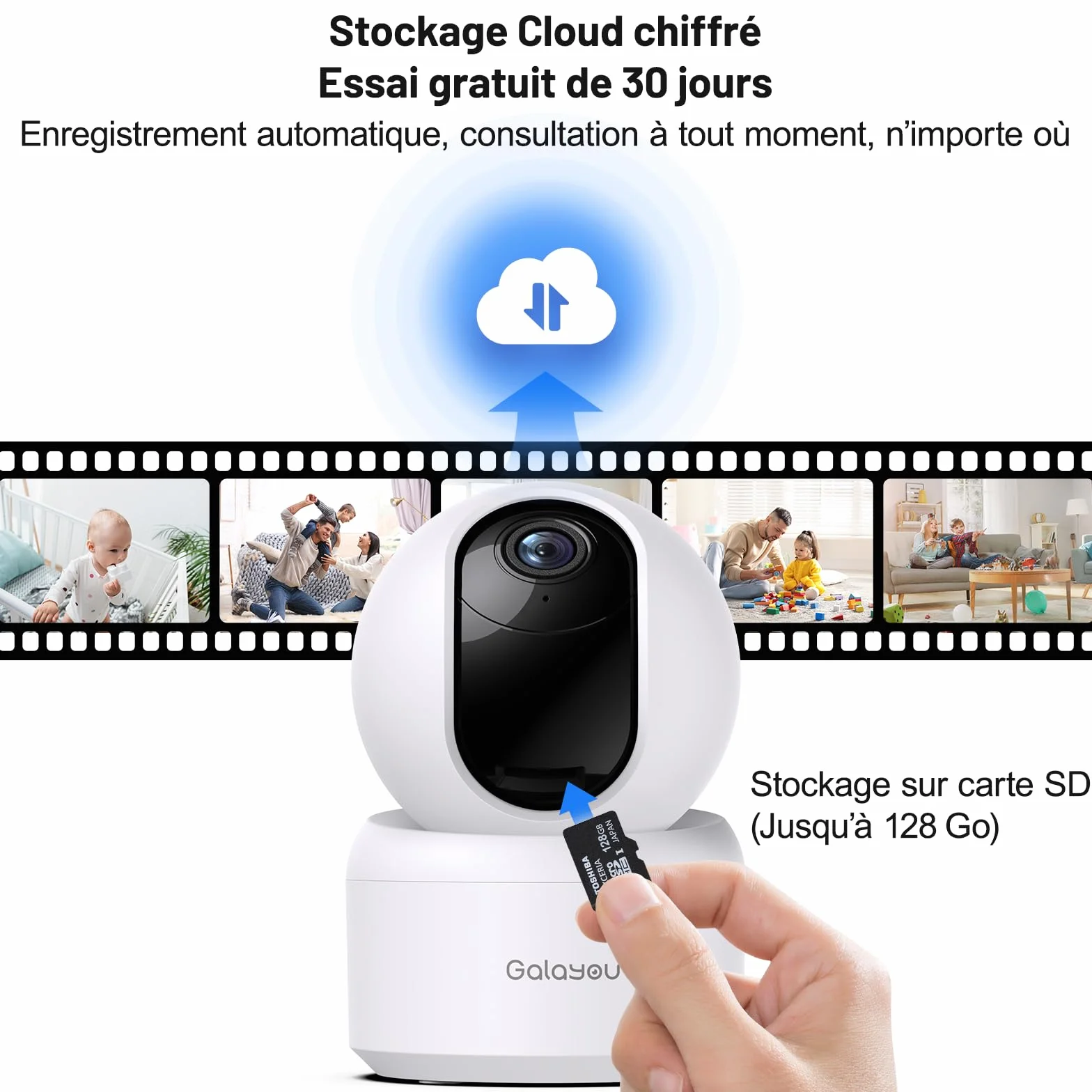 GALAYOU 2K(3MP) Camera Surveillance WiFi Intérieure - Caméra Interieur Maison 360°, Détection Humaine AI, Suivi Intelligent pour Bebe/Chien/Chat/Animaux, Alerte Instantanée G2 (Lot de 2)