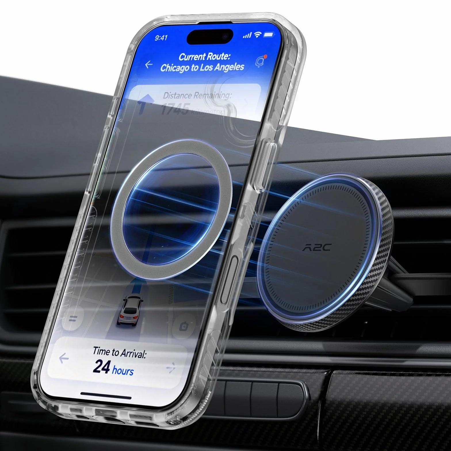 A2C Support de téléphone Portable pour Grille d'aération de Voiture Magsafe 17 x N54 magnétique et Ultra Stable - Support magnétique Universel pour Grille d'aération de Voiture - pour iPhone, Samsung