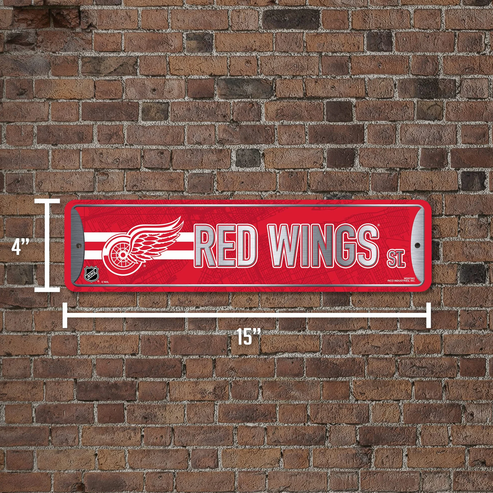 Rico Industries NHL Detroit Red Wings Metal Street Sign 4" x 15" Home Décor