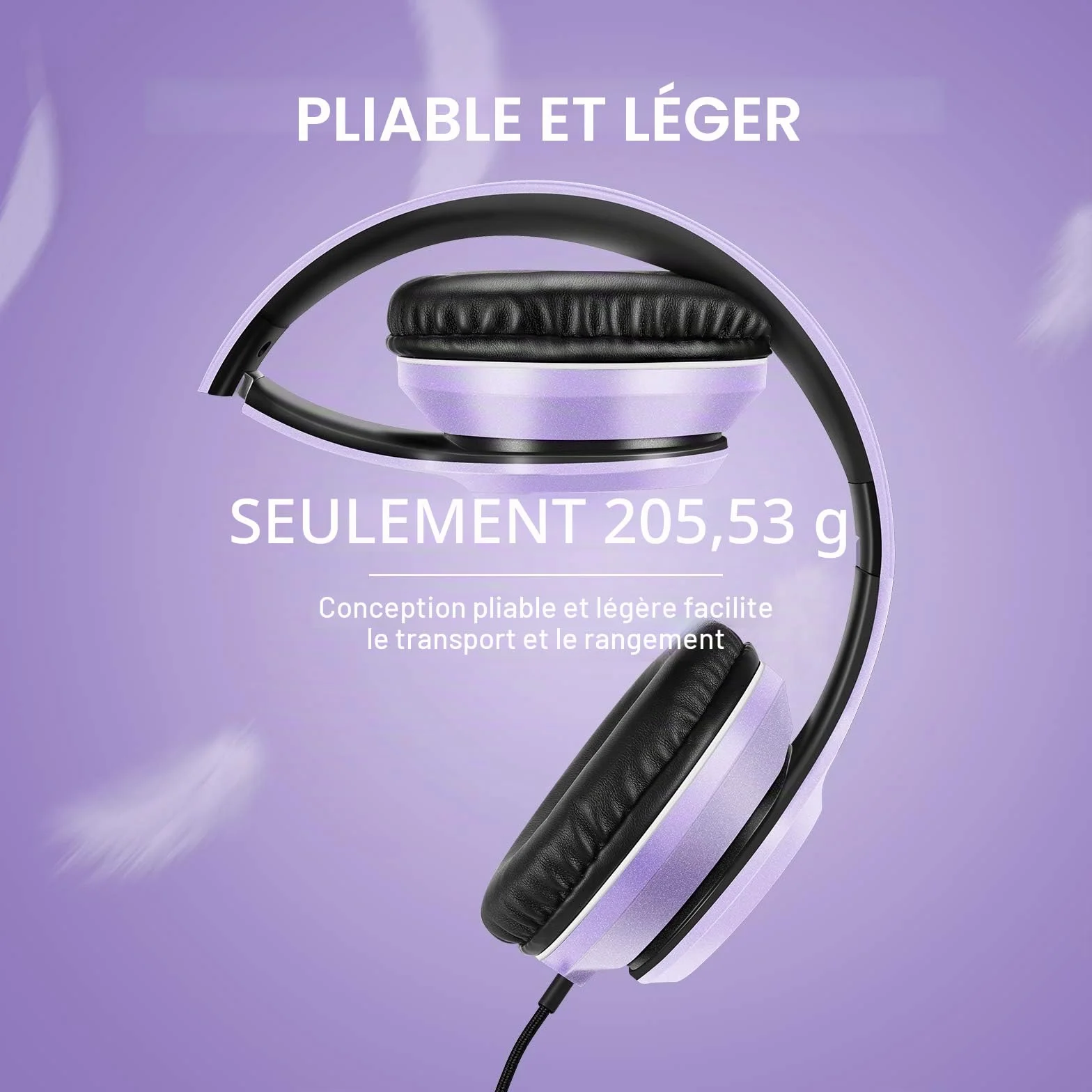 Lorelei X8 Casque Filaire mic 1,45 m Nylon Anti-nœuds 3,5 mm, léger Pliable Portable Smartphone Tablette Ordinateur MP3/4 (Violet foncé)