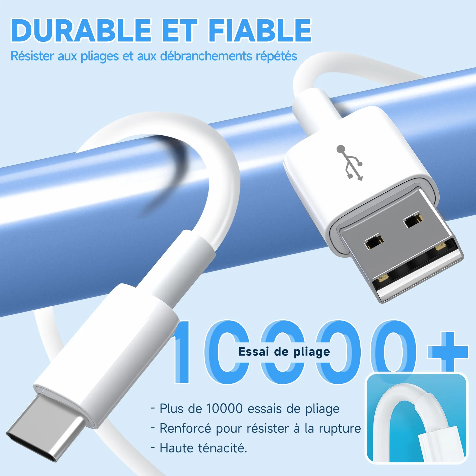 Câble d'extension d'alimentation USB-C 5M, rallonge USB A vers USB C pour caméras de sécurité