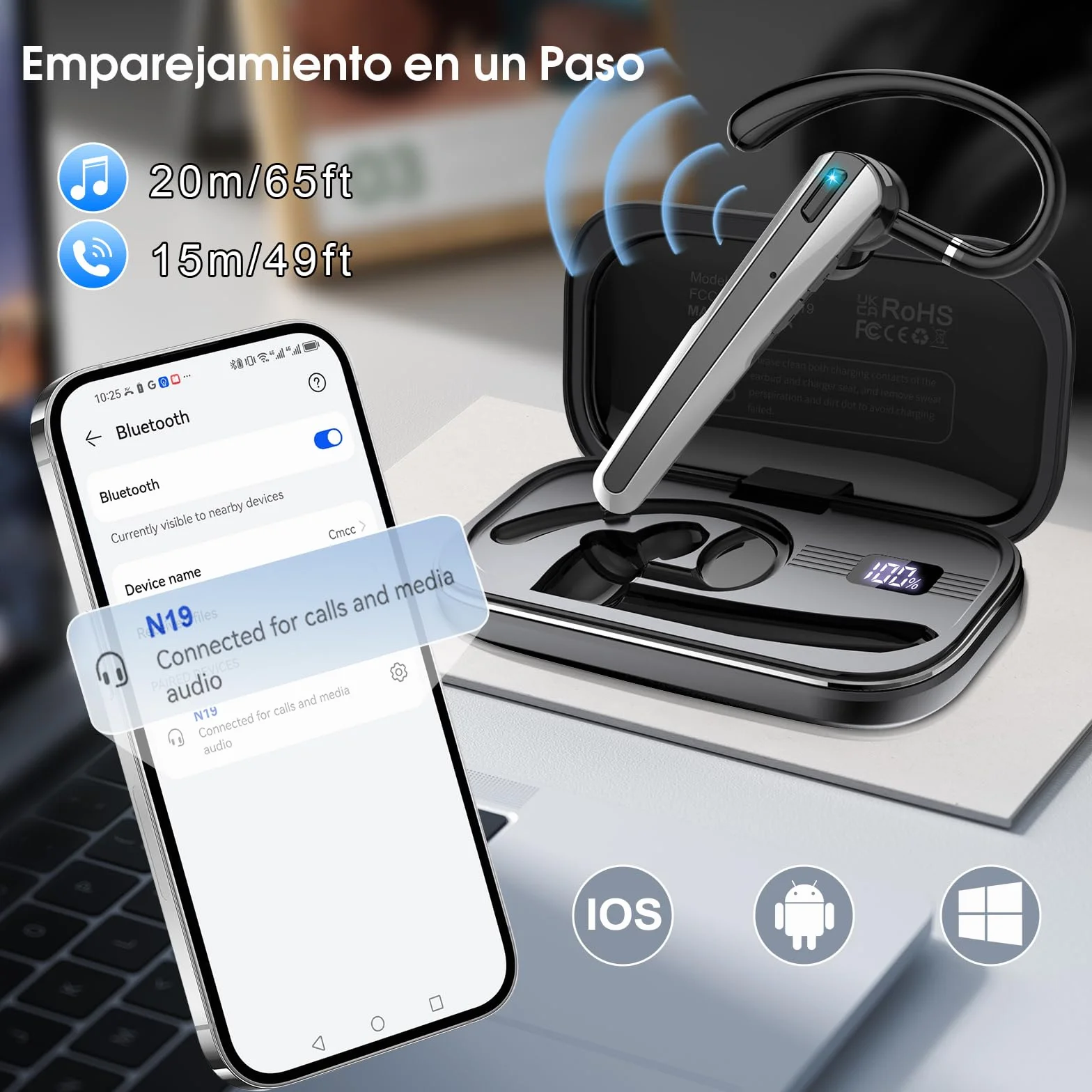Oreillette Bluetooth sans Fil V5.3, 120 Heures de Conversation Mains Libres Bluetooth Oreillette, Ecounteurs Bluetooth avec Double Micro antibruit ENC pour Conduite/Affaires/Bureau Noir