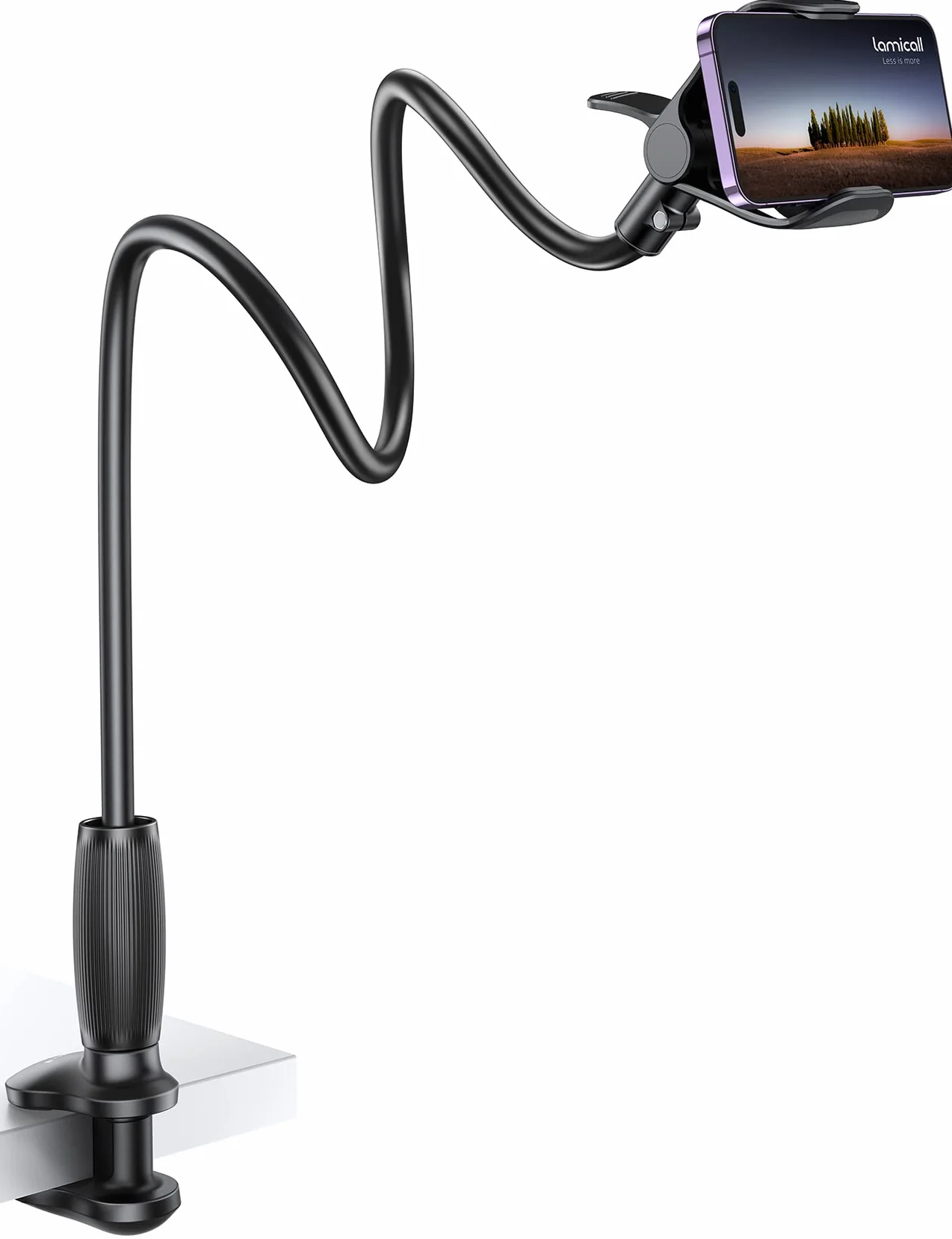 Lamicall Support Téléphone avec Col de Cygne, [80mm Base Clip] Rotation à 360°, avec Bras Flexible, Support Téléphone Lit pour iPhone 17/16/15/14/13/12/11 Series, Samsung, Autres Smartphones 4-7”