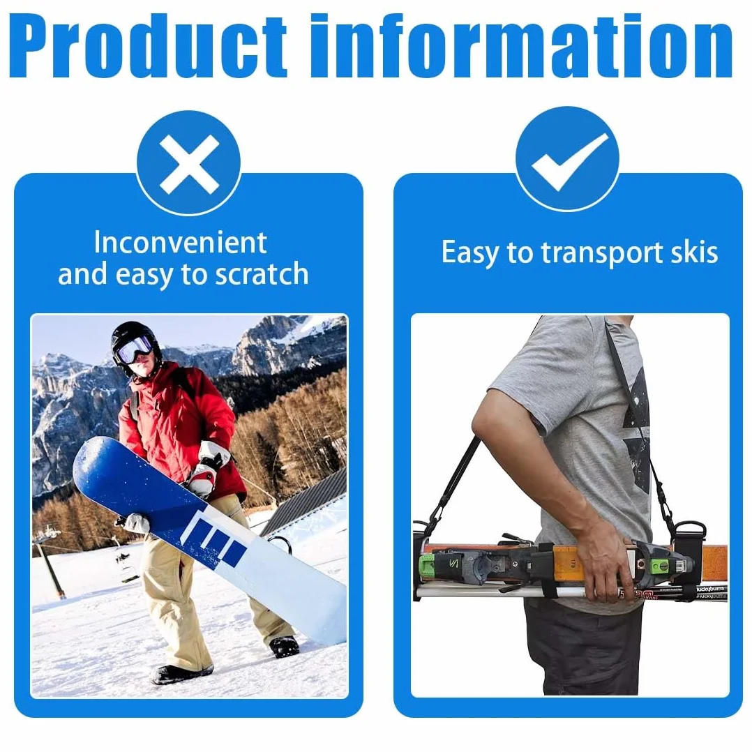 Sangle de Ski Réglable IKOPFLN - Bandoulière Porte-Ski avec Sac pour Bâtons de Ski, Accessoire de Transport pour Snowboard et Équipement de Ski
